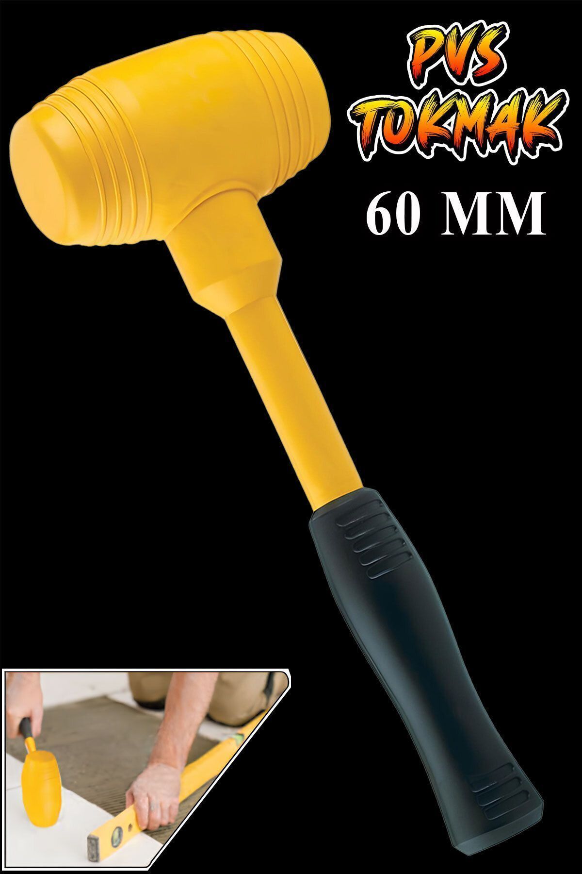 Badem10 PVS Tokmak Fayansçı Fayans Tokmağı Çekiç Seramik Karo Döşeme Parke Tadilat 60 lık  Sarı Siyah