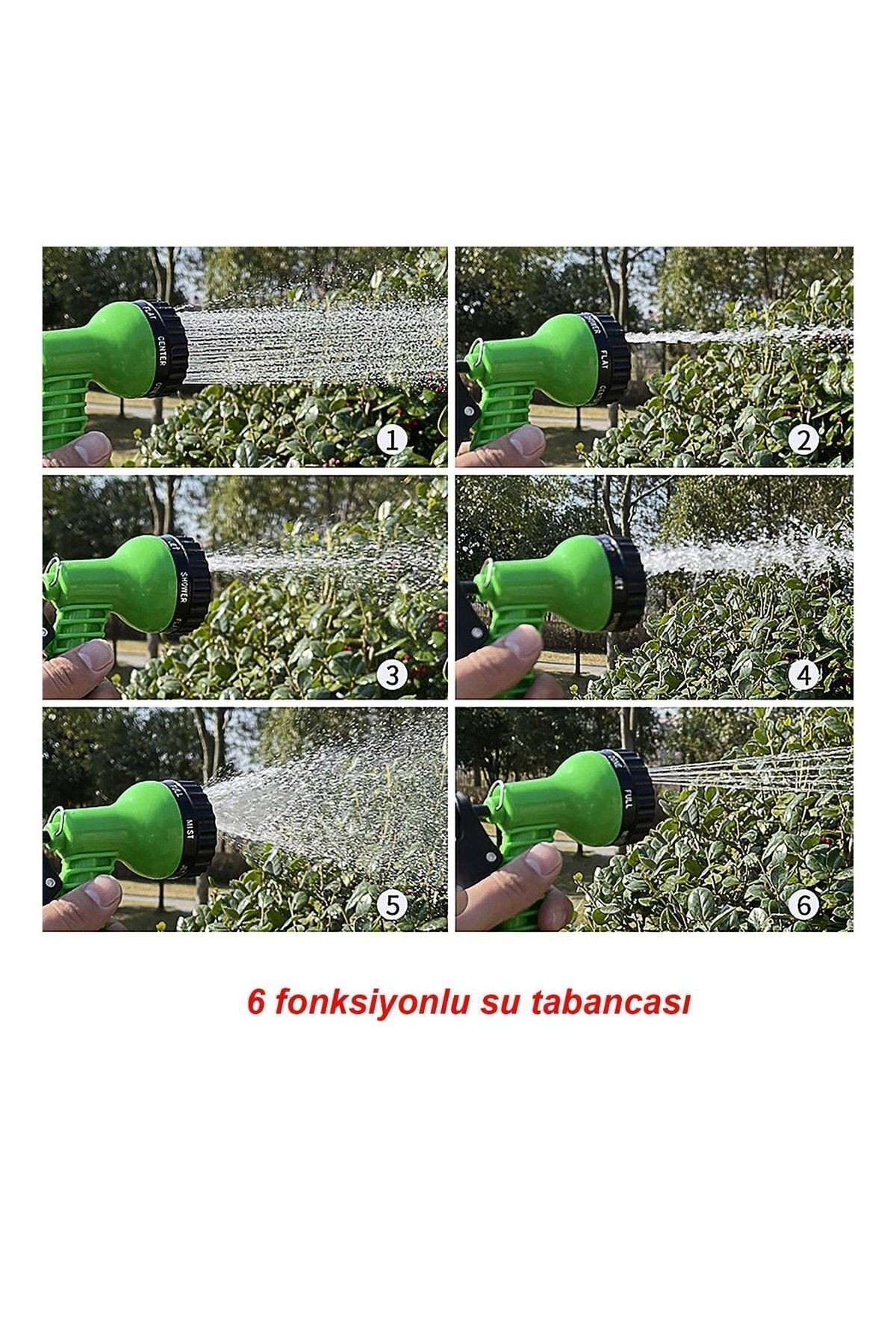6 Fonksiyonlu Basınçlı Araba Oto Bahçe Sulama Hortum Fıskiye Tabancası Tetikli Ayarlı 4