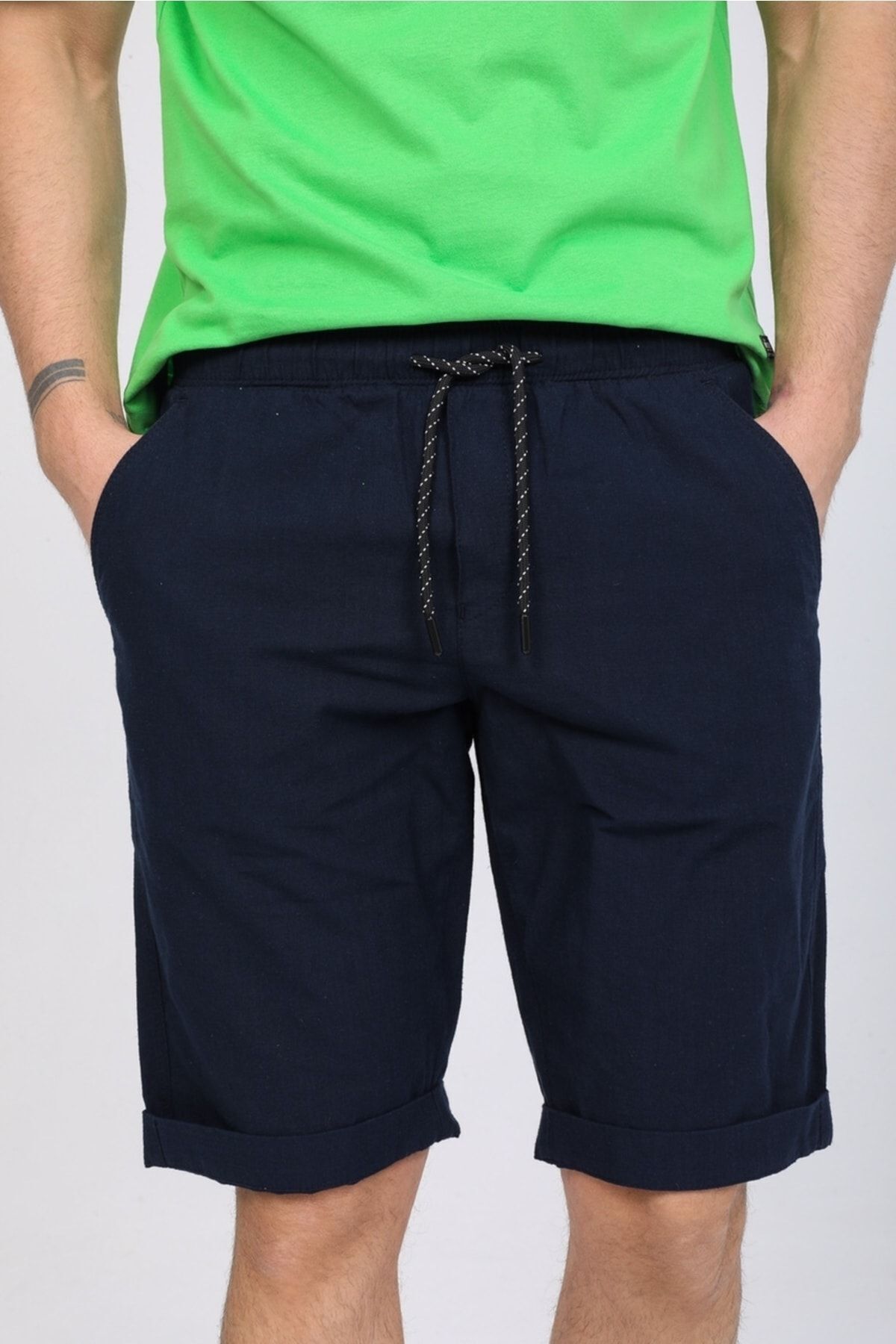 وایز شلوارک کاپری مردانه نخی سرمه‌ای سرمه‌ای با کمر کشی