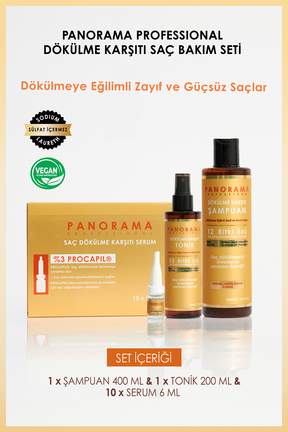 PANORAMA PROFESSIONAL Professional Dökülme Karşıtı 3'lü Set Şampuan Saç Toniği Ve Serum /vegan / Sulfatsız — DK017