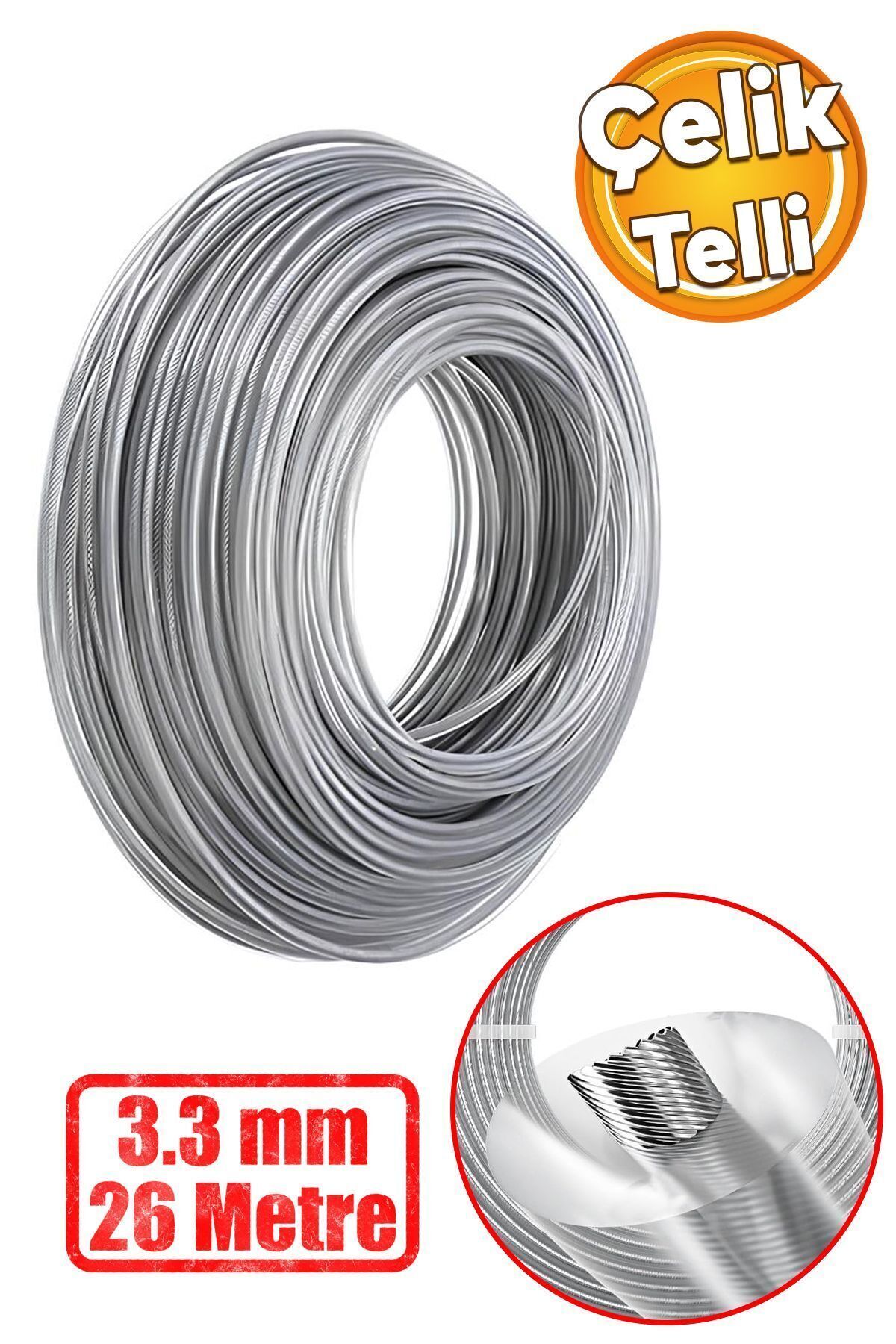 Motorized Scythe Mix 3.3 mm 26 Meter Grass Mower Wire Strong Steel Wire Unbreakable Fishing Line