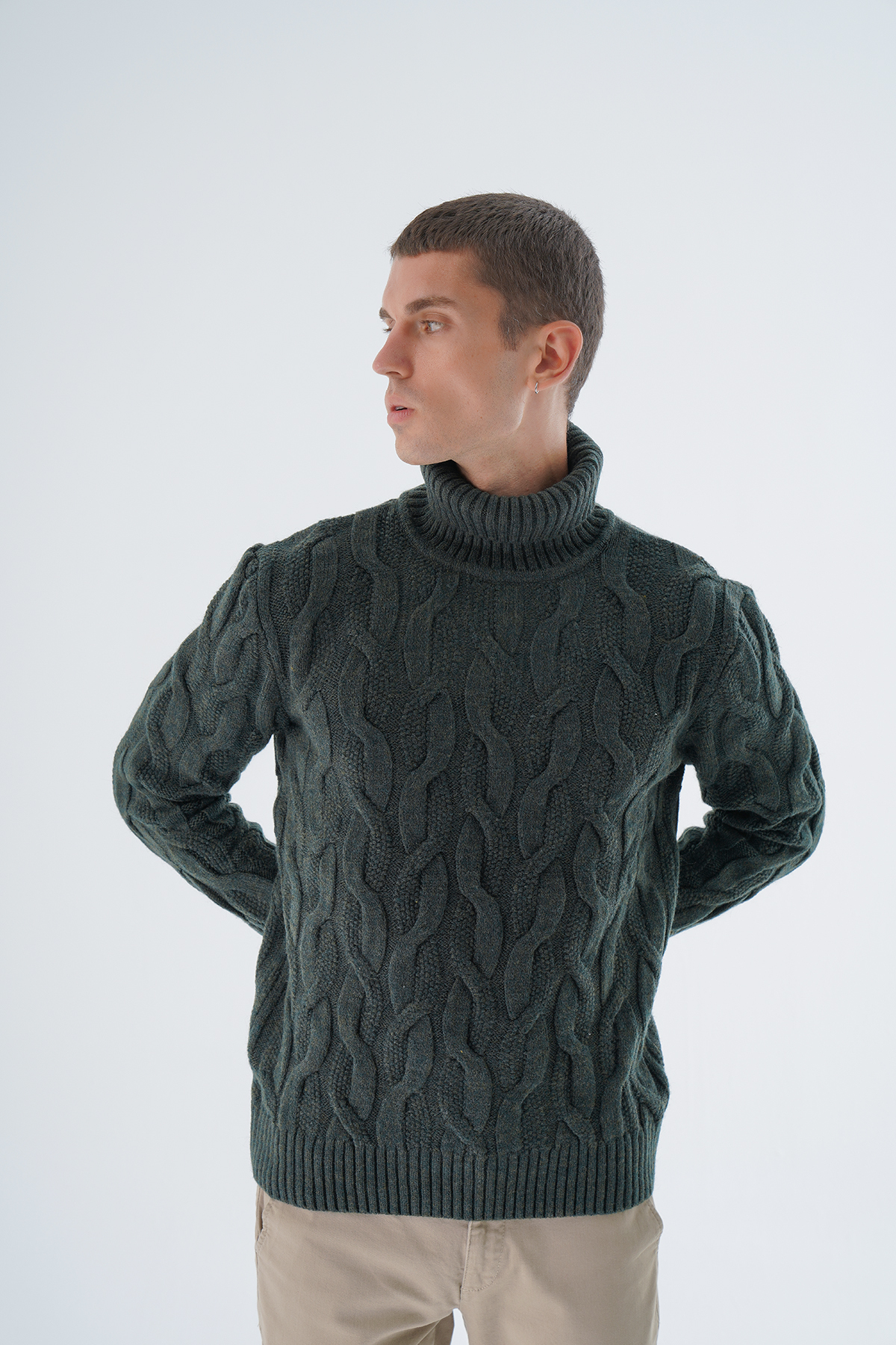 بافت و پلیور مردانه خاکی Trist Star | TRIST-5337 اورجینال - تصویر 5