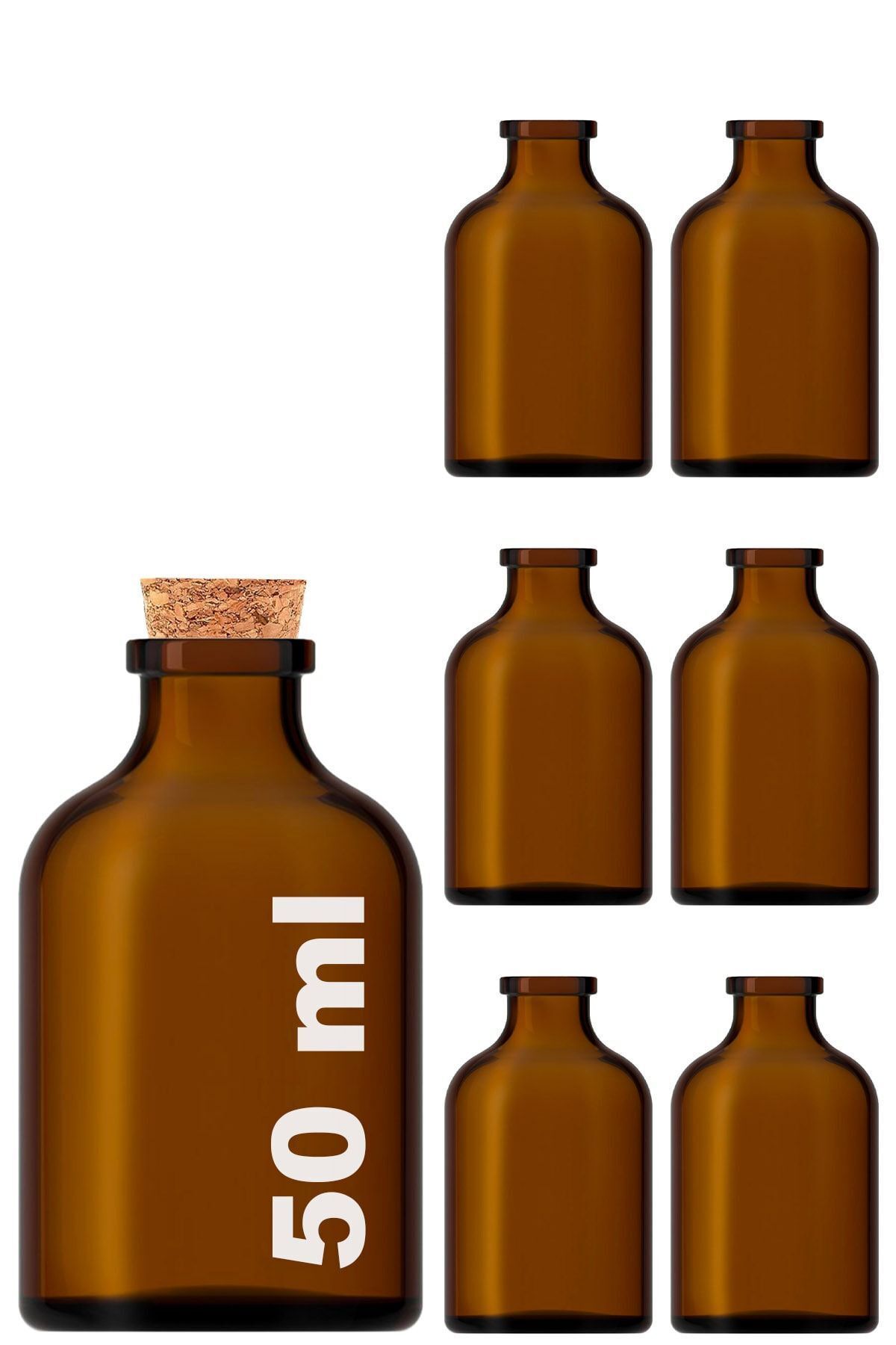 50ml Amber Penicillin Cork Stoppered Round 50cc Brown Empty Glass Bottle 6pcs