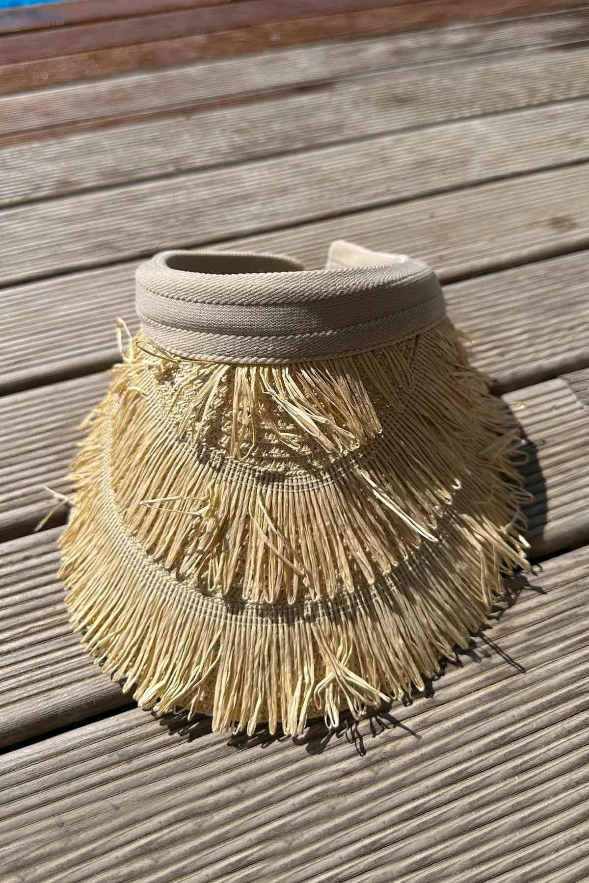 Ka Hijab-Beige Straw Visor Hat - Fringed 4