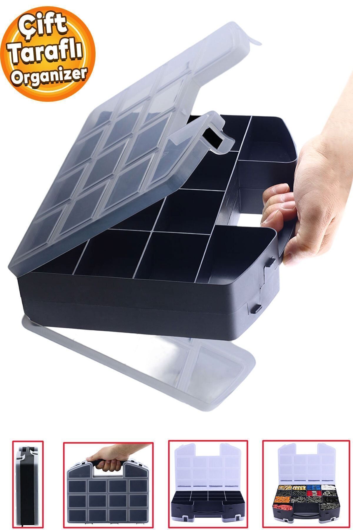 Badem10 Organizer Kutu Çift Taraflı 24 Bölmeli Küçük Malzeme Alet Takım Çantası