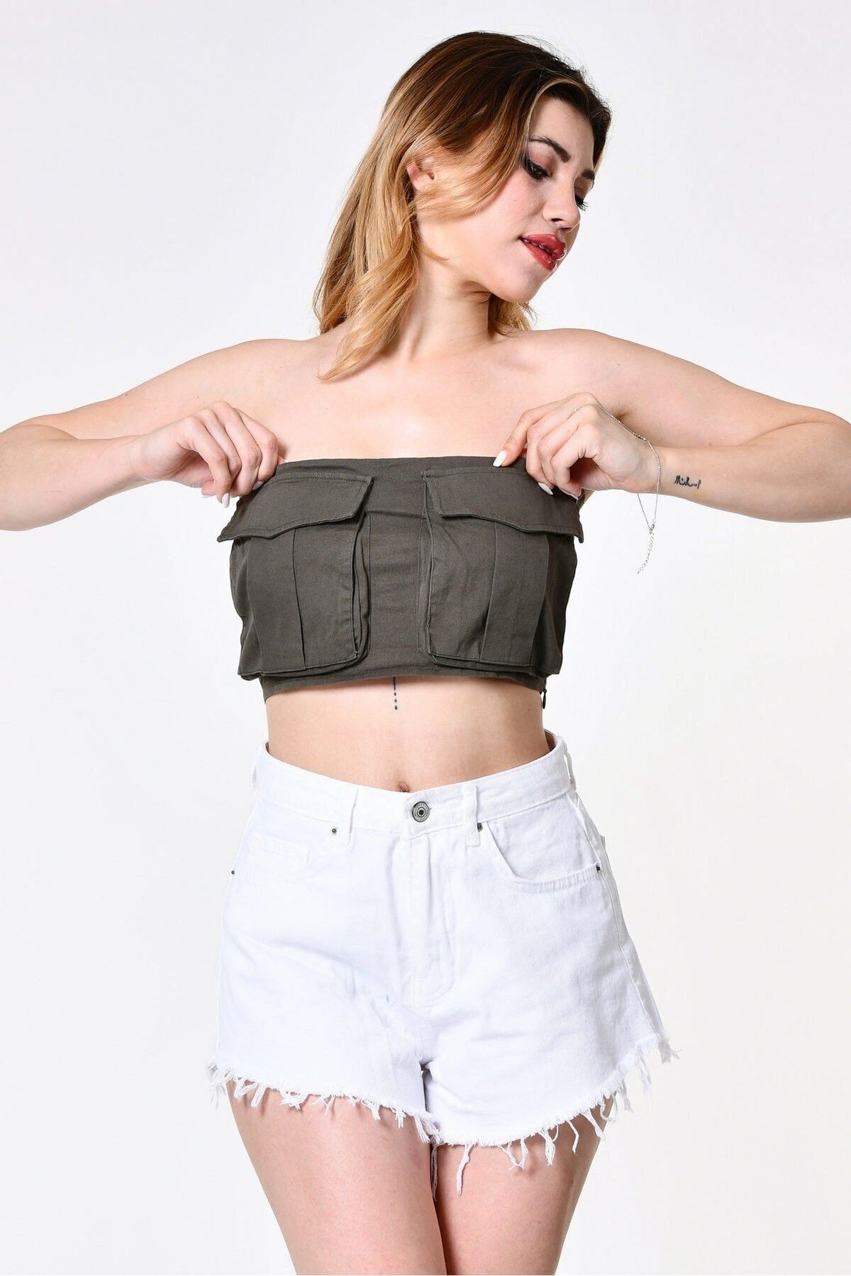 Cotton Candy-Bellows Pocket Detailed Blouse - Khaki 5