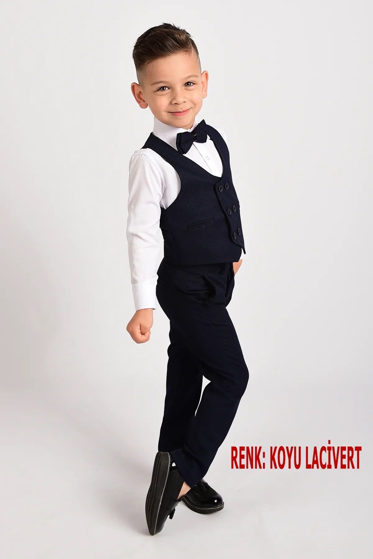 Delfini kids-Boy's Tuxedo Suit with Vest and Bow Tie 4