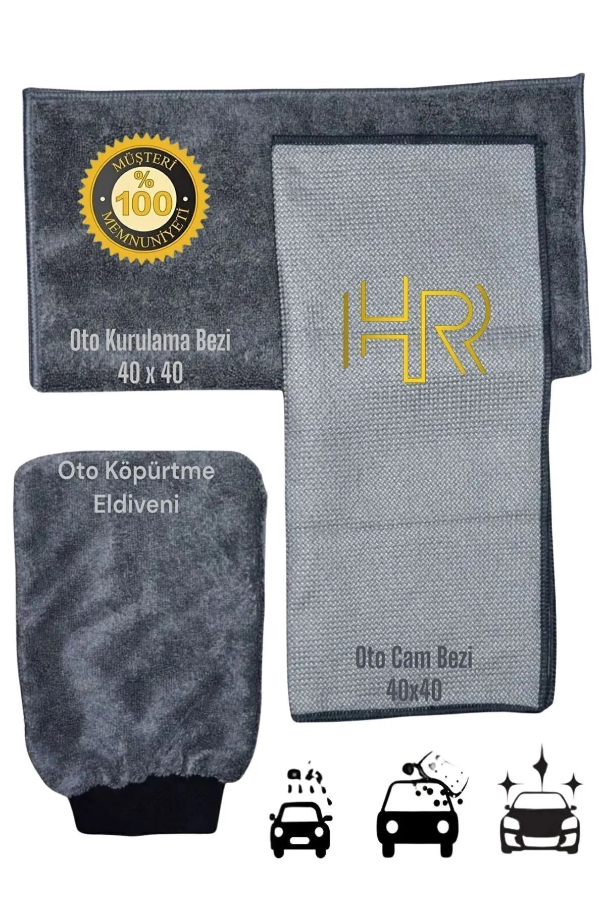 3'lü Mikrofiber Oto Yıkama Araba Kurulama Seti Kurulama Eldiven Cam Bezi