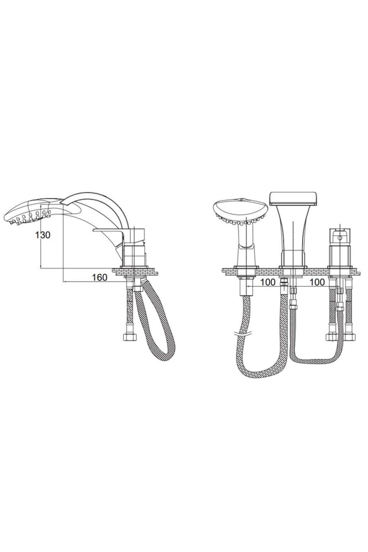 GPD-Atros Built-In Bathtub Faucet 3 Holes with Chrome Beak Diverter Mak65 2