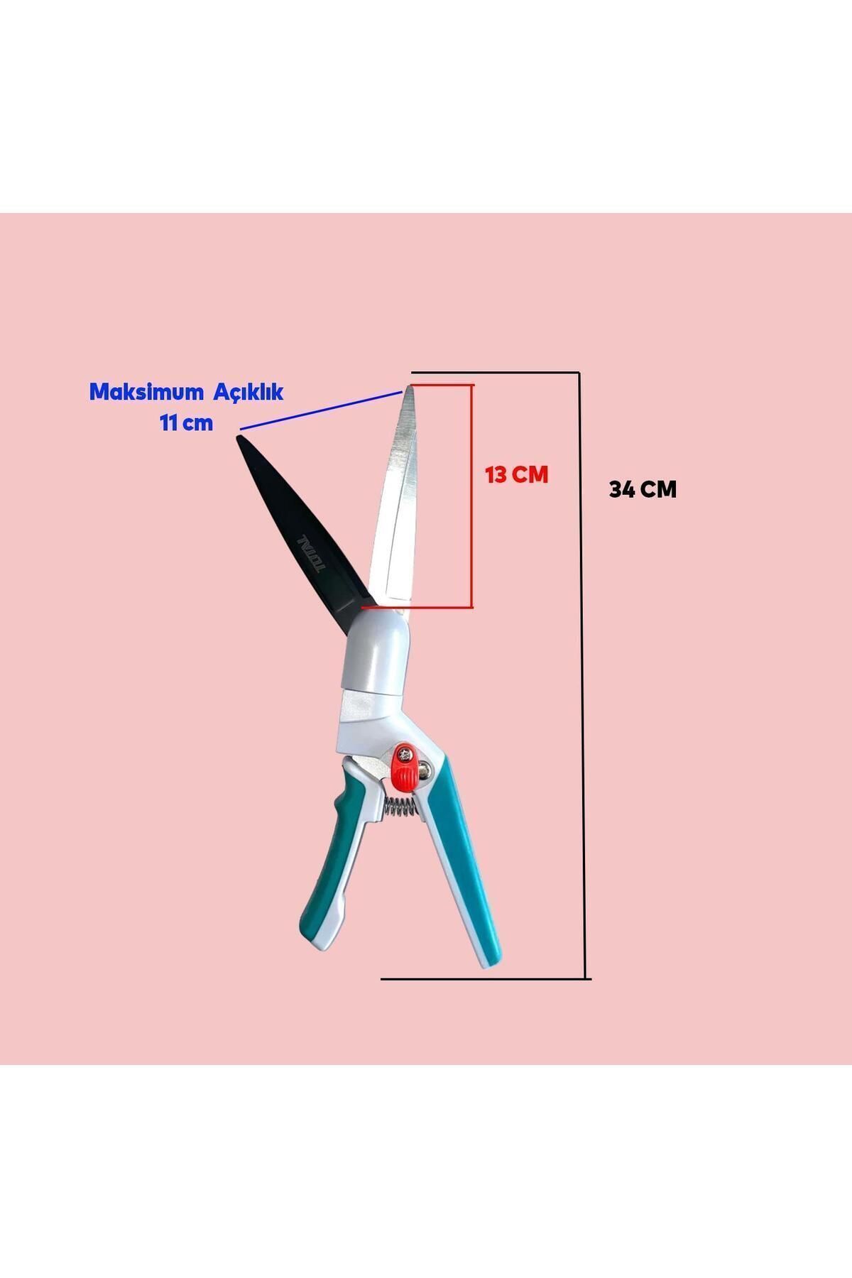 TOTAL-34 cm Rotating Head Sharp Metal - Gardener Curve Grass Pruning and Lawn Mower Scissors 3
