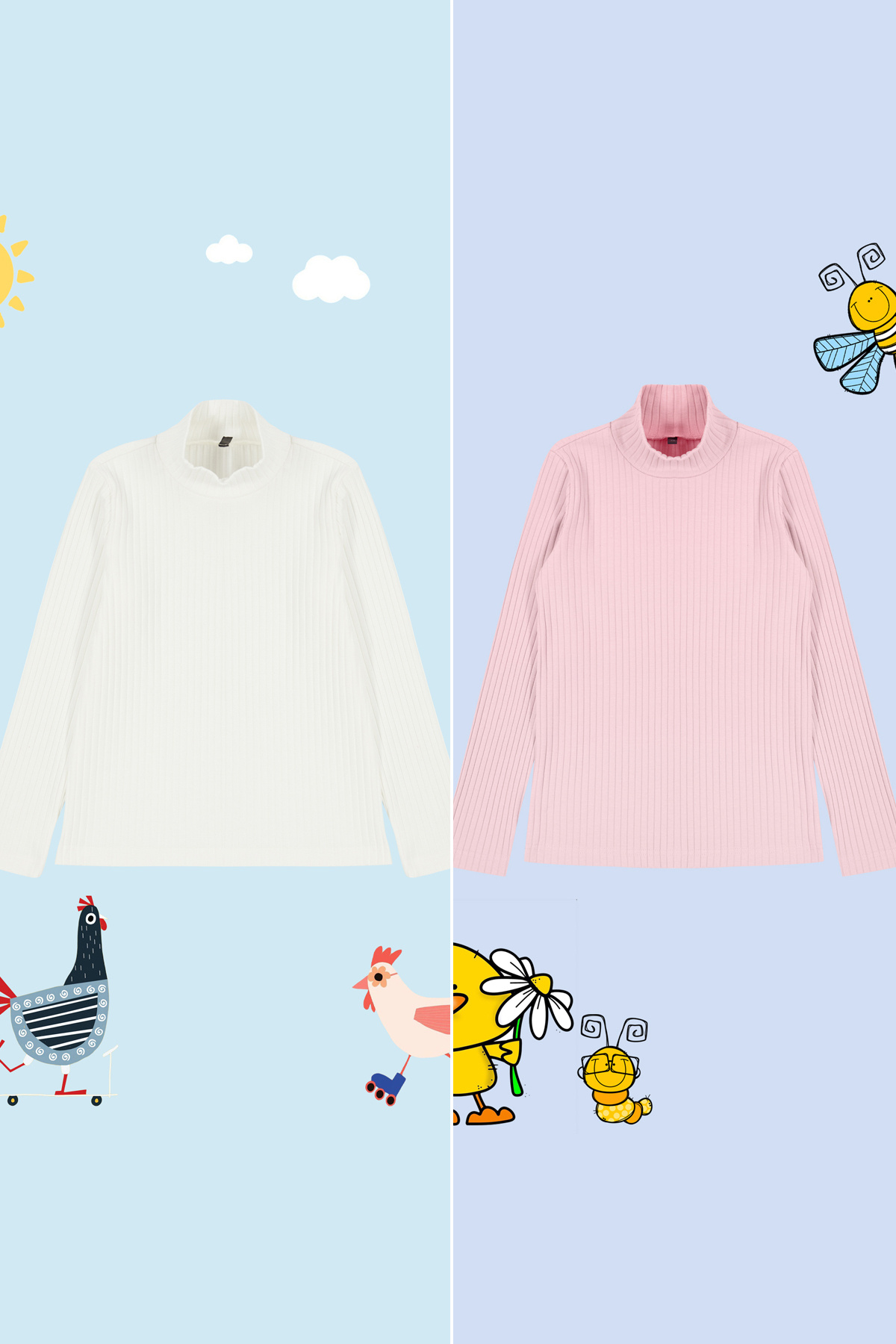 Trendyolmilla Kids Pembe-Beyaz 2'li Kız Çocuk Basic Paket Düz Örme T-Shirt TKDAW25TS00005