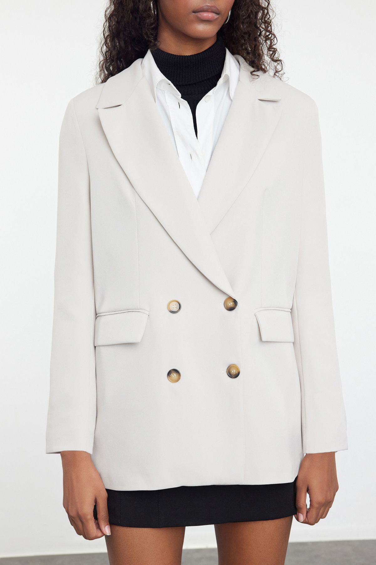 Trendyol Collection-Light Gray Oversize Lined Buttoned Woven Blazer Jacket Twoaw22Ce0167 3