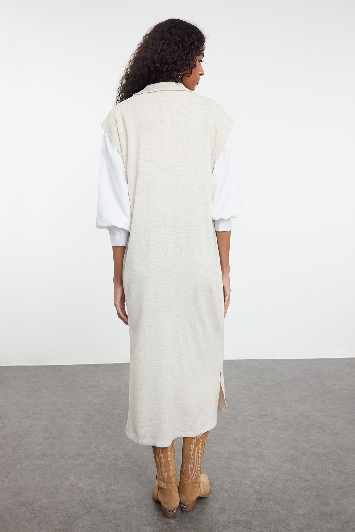Trendyol Modest-Rochie Pulover Lungă Tricotaj - Stone TCTAW25UV00007 5