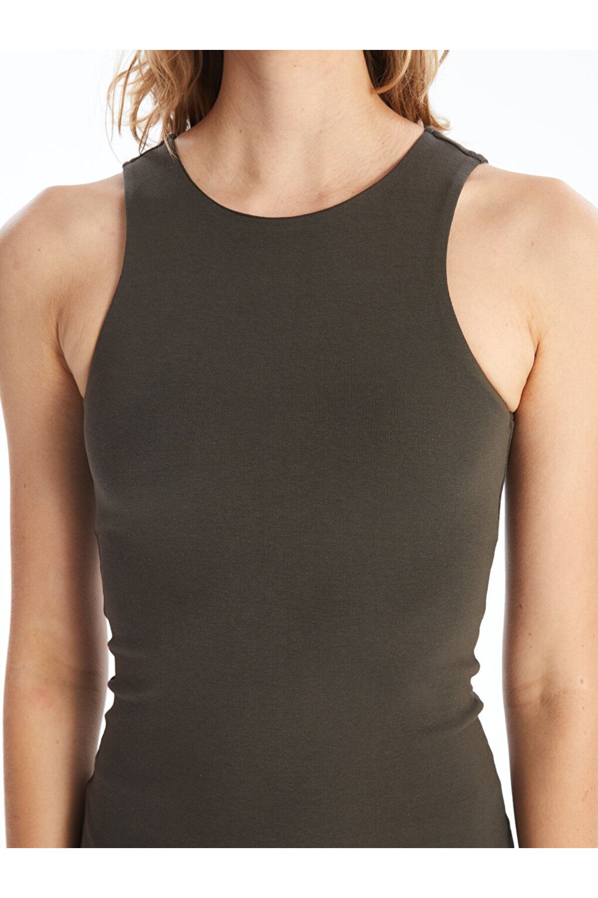 Kadın Bisiklet Yaka Düz Bodycon Elbise
