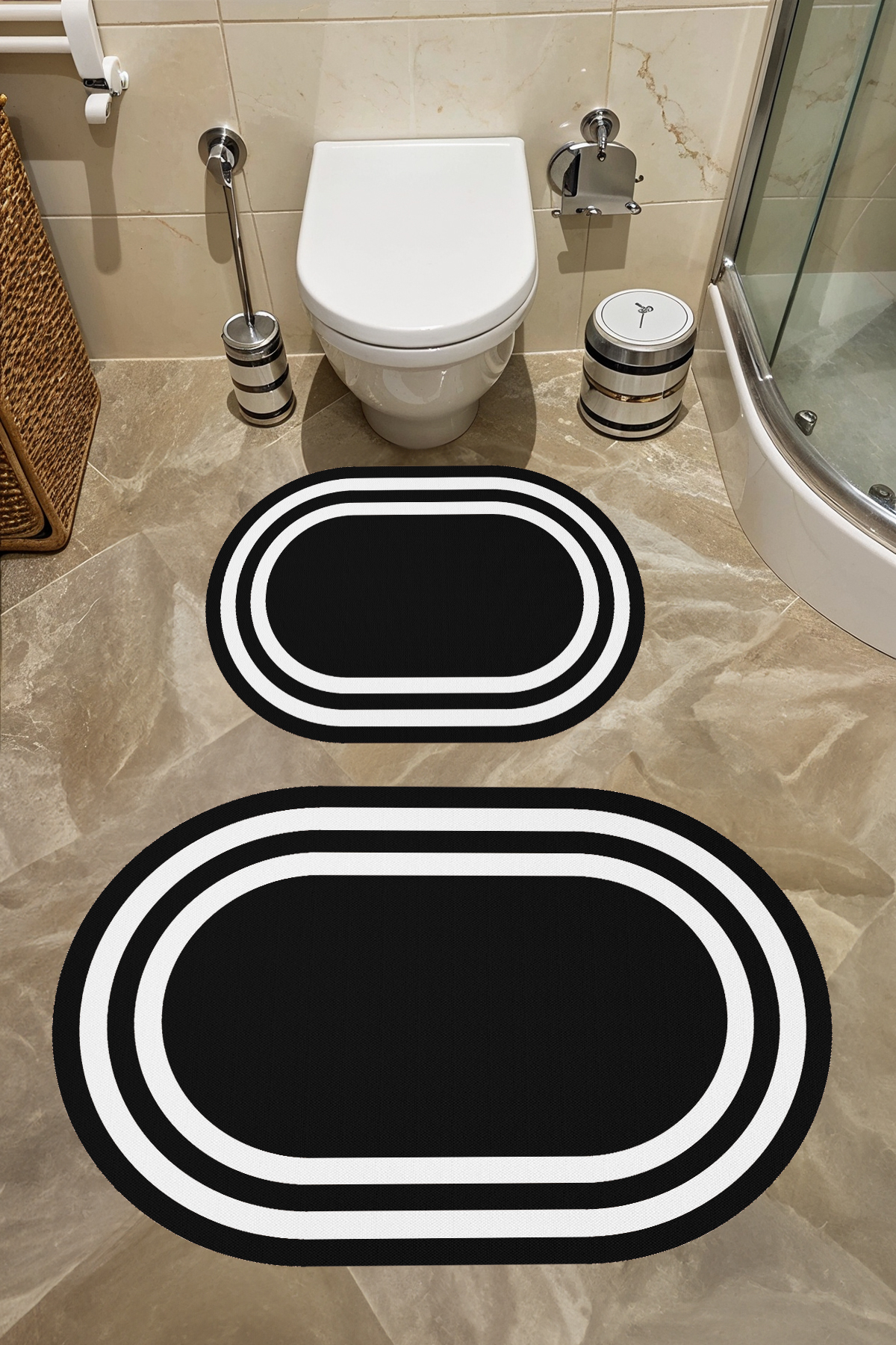 Anti-Slip Base Washable Dust Stain Resistant 2-Piece Set Toilet Bath Mat Set
