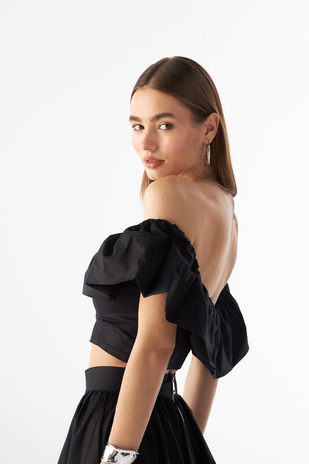 NOK İSTANBUL-Jolie Nokistanbul - Black Ruffle Crop Blouse 5
