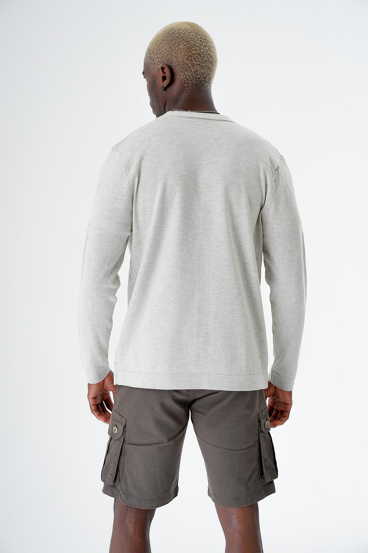 Erkek Pamuklu Düğmeli Standart Fit Casual Triko Hırka Gri 24s277 — خاکستری 24S277 — تصویر 6 از 6