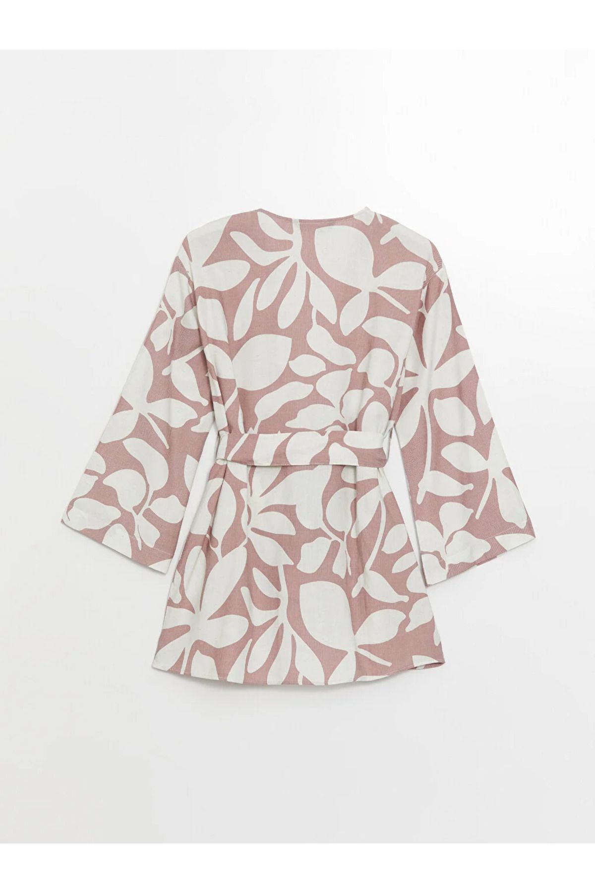 LCW Modest Şal Yaka Desenli Uzun Kollu Oversize Keten Karışımlı Kadın Kimono