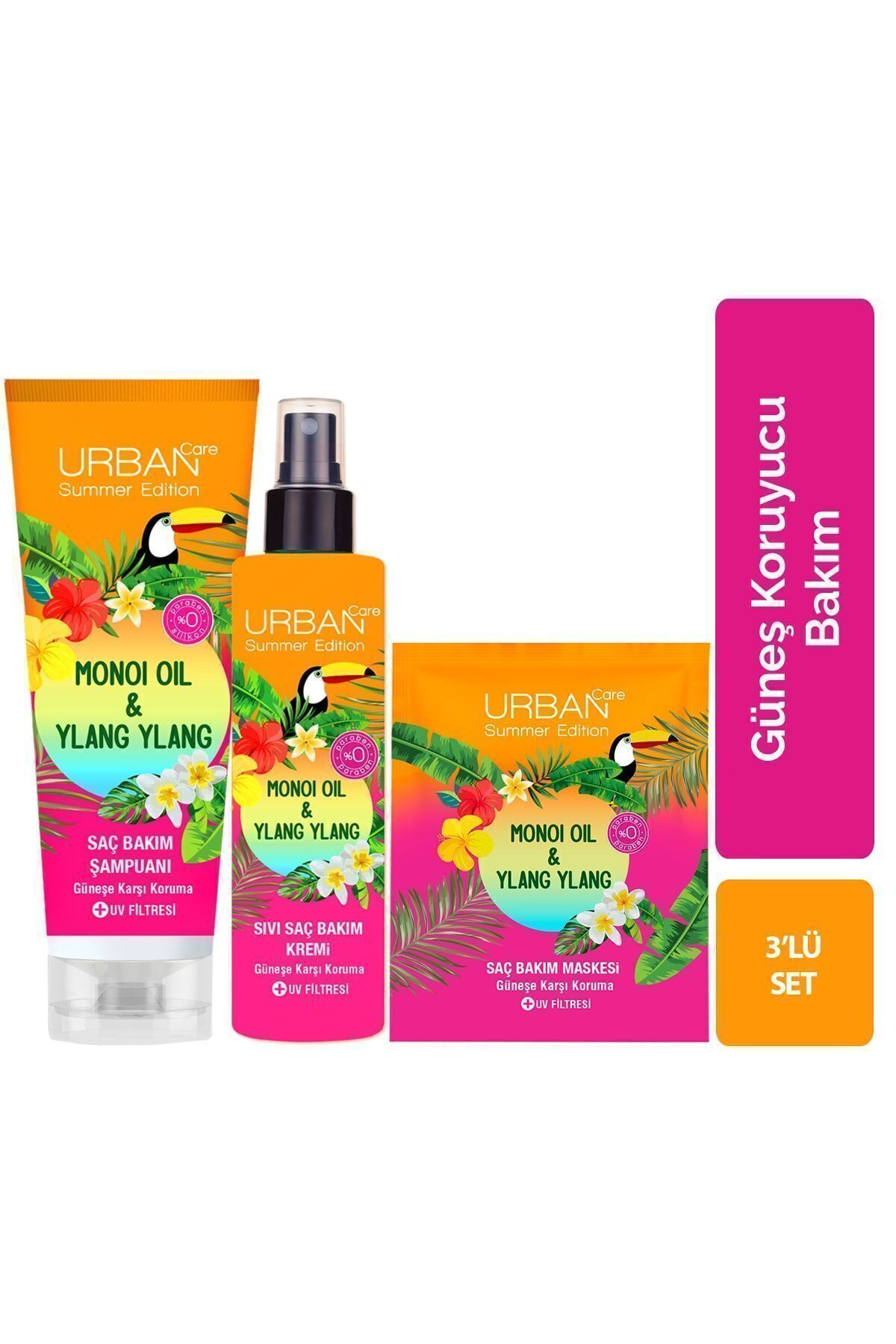 Urban Care Summer-Monoi Yağı&Ylang Ylang Güneş Koruyucu Şampuan+Sıvı Krem+Maske-Vegan-UV Koruma — SET.URB.153