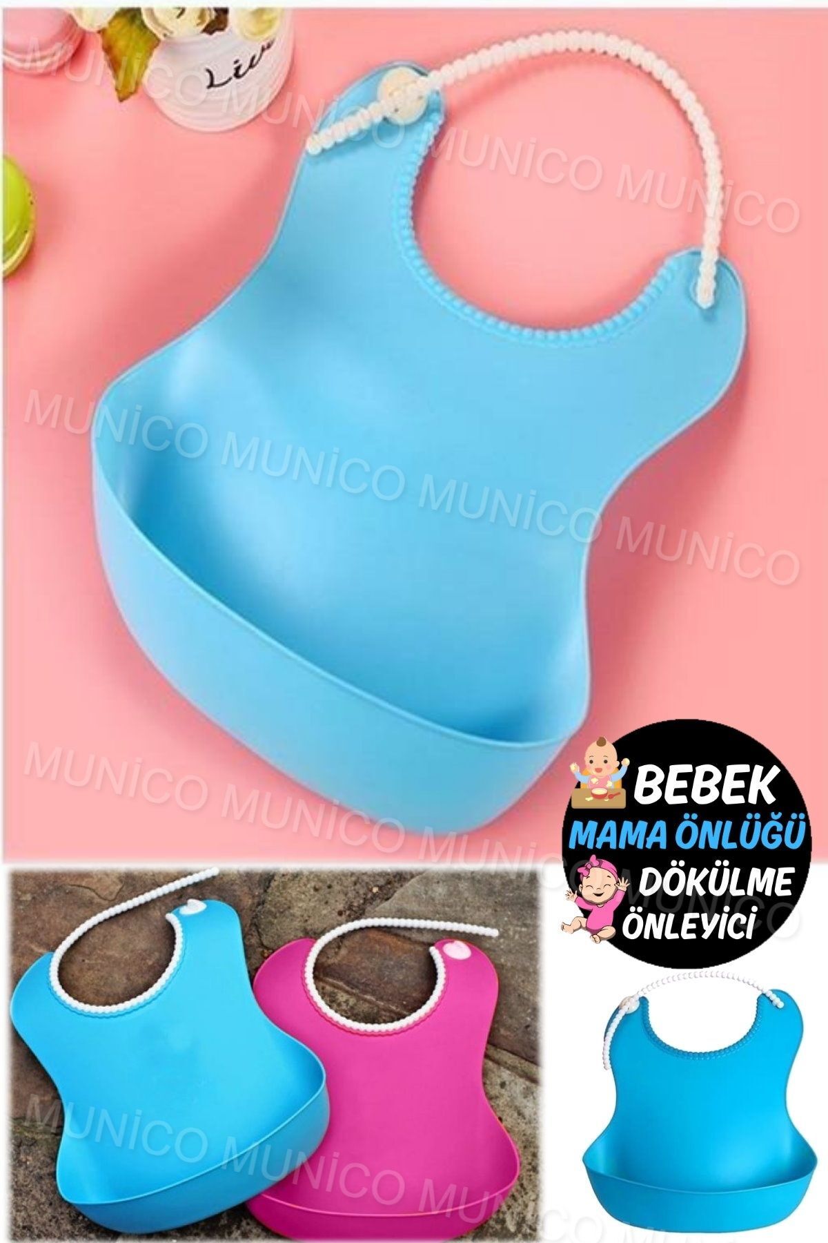 Mavi Slikon Plastik Çocuk Mama Önlüğü - Kolay Kullanım ve Temizlik Silikon Bebek Yemek