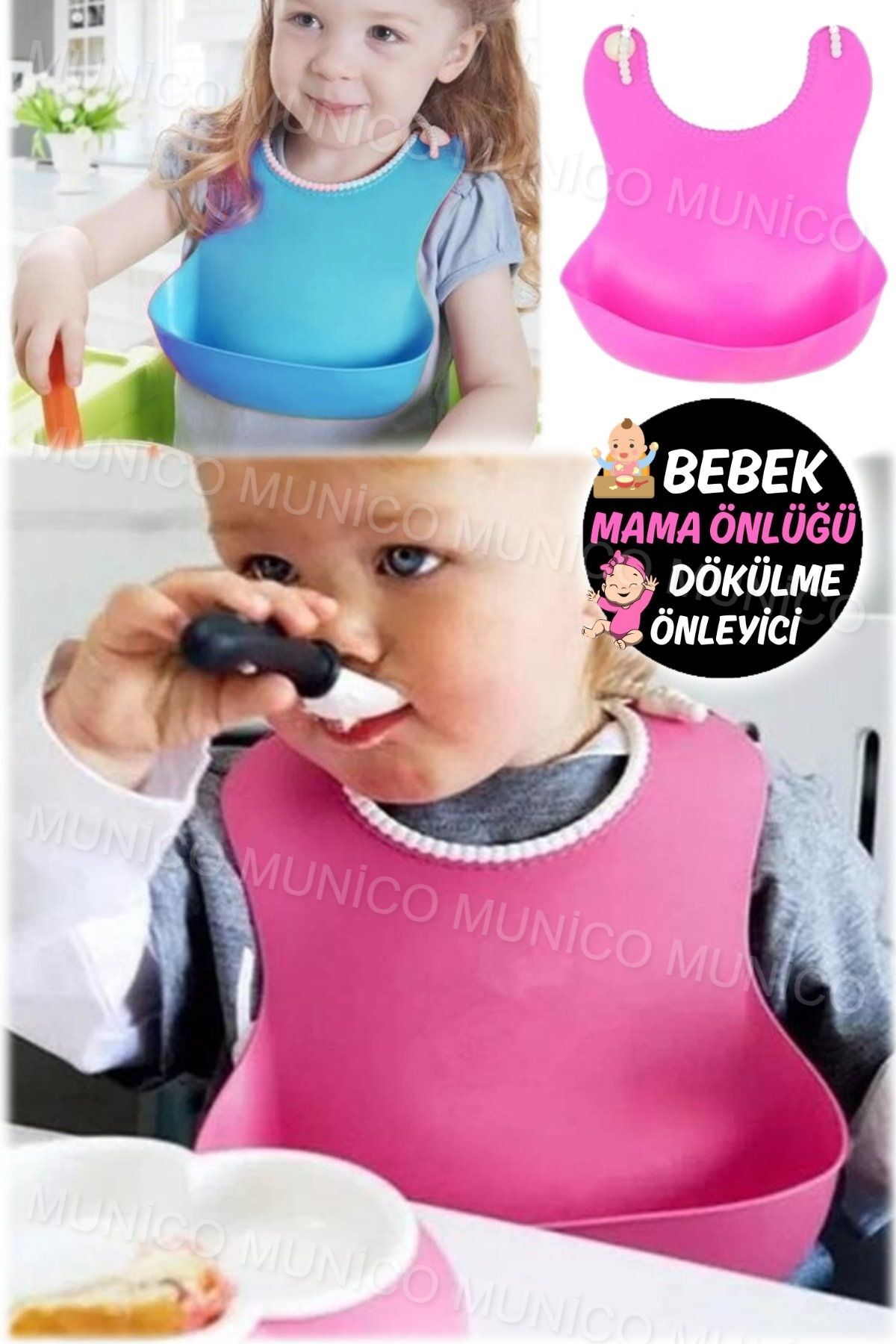 Pembe Su Geçirmez Silikon Bebek Önlükler - Dayanıklı, Pratik ve Uzun Ömürlü Kullanım 6