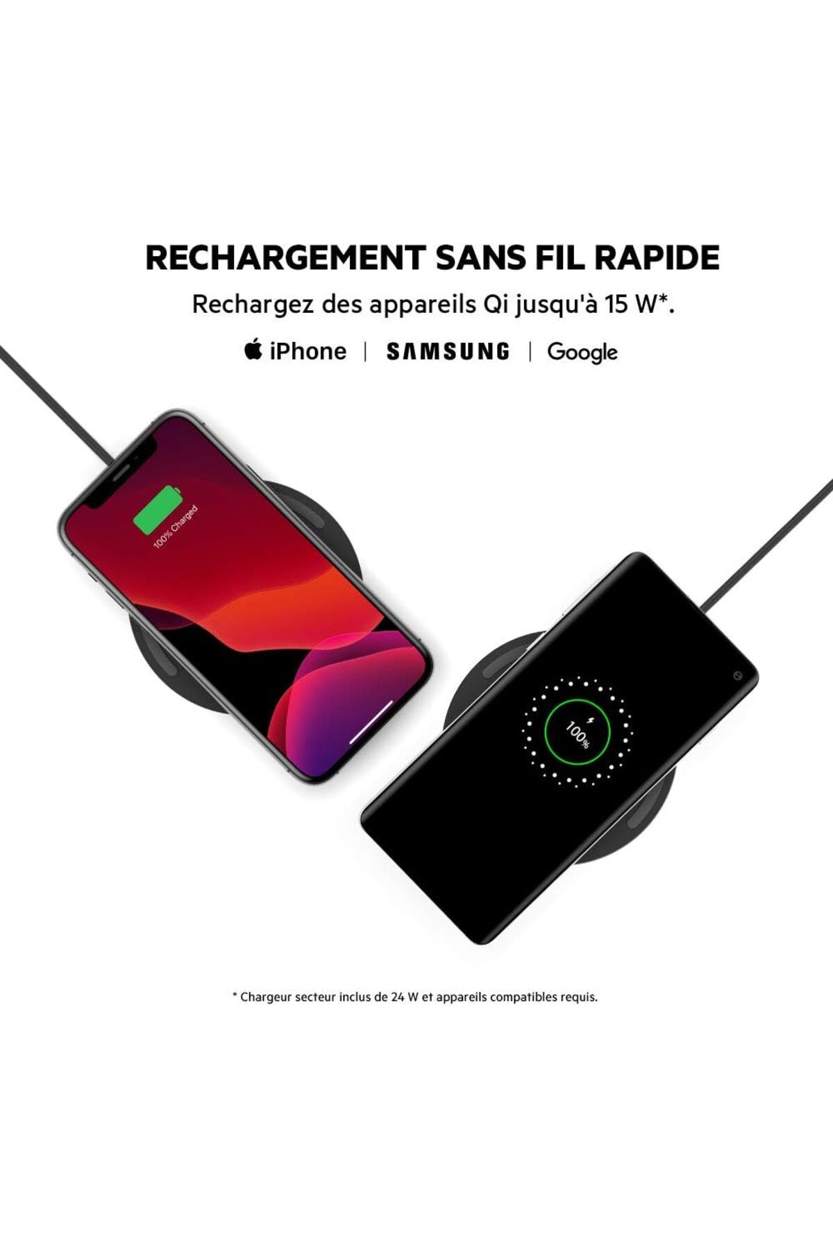Belkin-لوحة شحن لاسلكية Boost Charge بقوة 15 وات معتمدة من Qi لأجهزة iPhone وAirPods وSamsung وGoogle - باللون الأسود 2