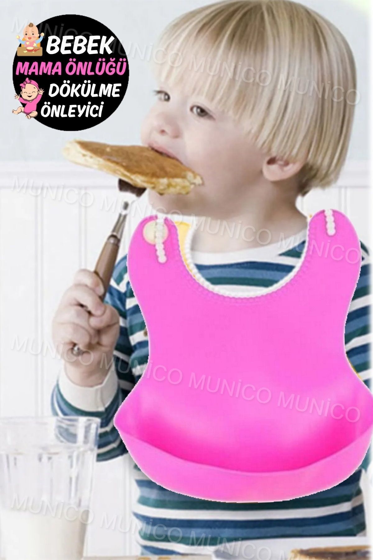 Pembe Su Geçirmez Silikon Bebek Önlükler - Dayanıklı, Pratik ve Uzun Ömürlü Kullanım