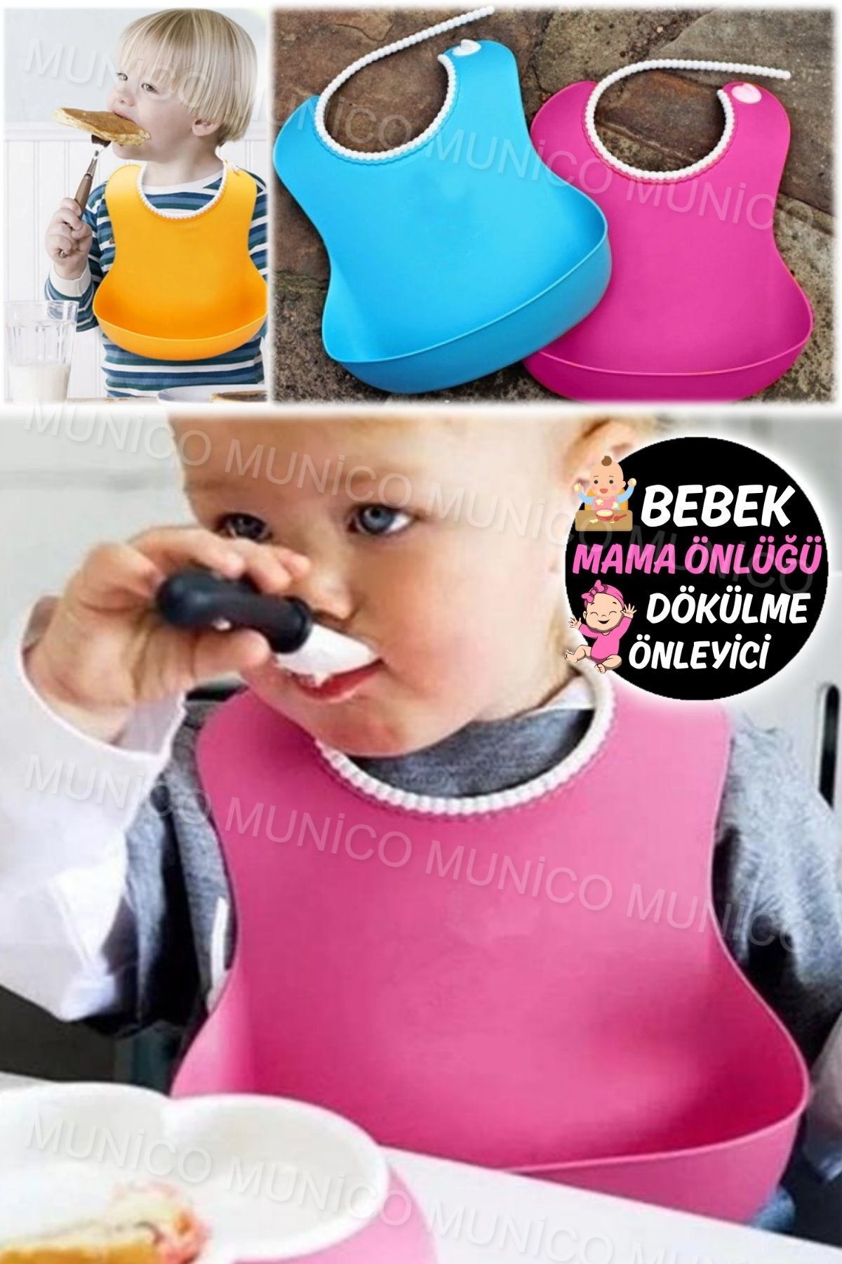 Pembe Su Geçirmez Silikon Bebek Önlükler - Dayanıklı, Pratik ve Uzun Ömürlü Kullanım 7