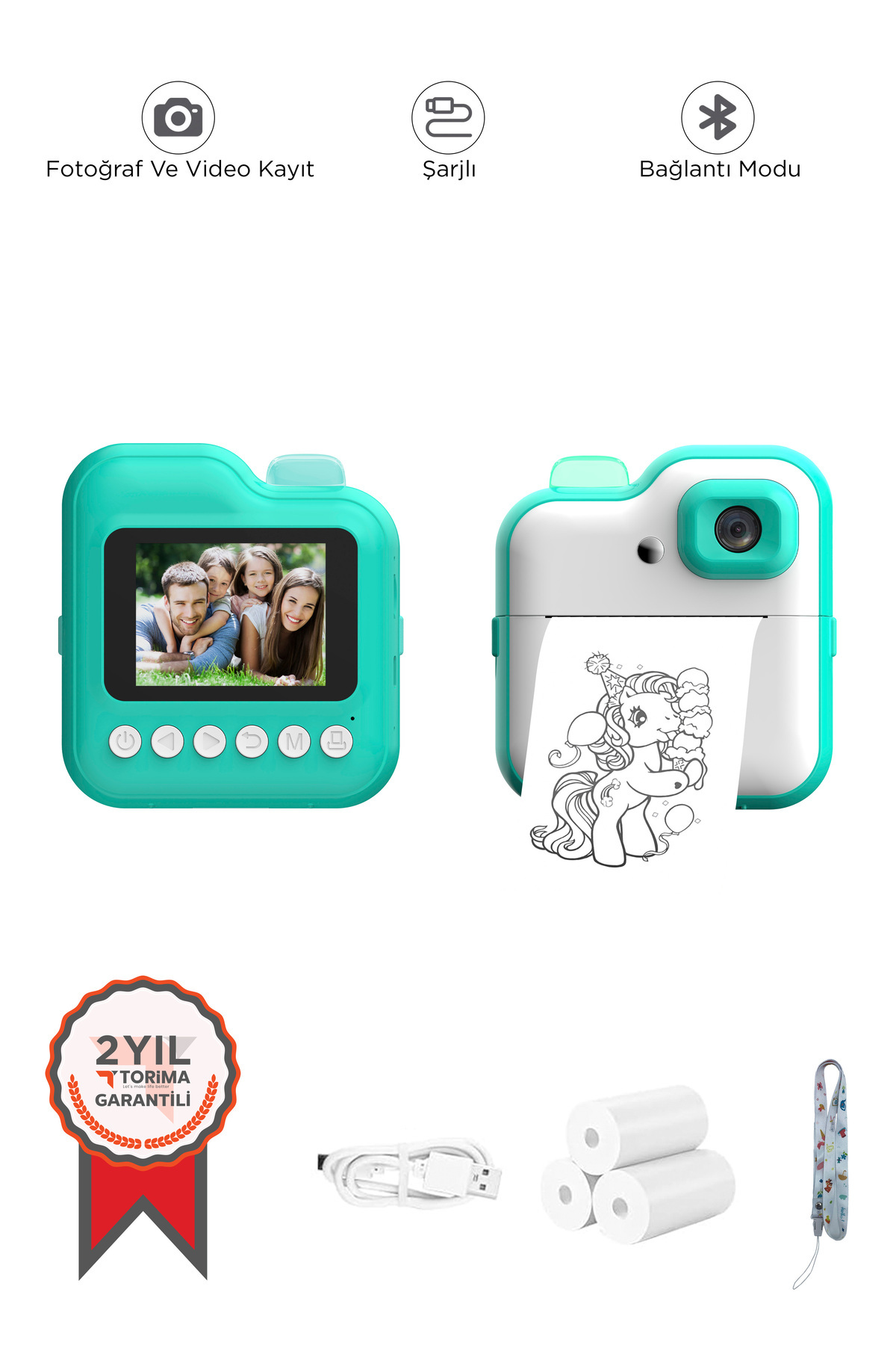 Torima TRM-CMR15 Mavi Dijital Video Kayıt Fotoğraf Çocuk Kamerası Anlık Termal Resim Kağıt Baskılı Y