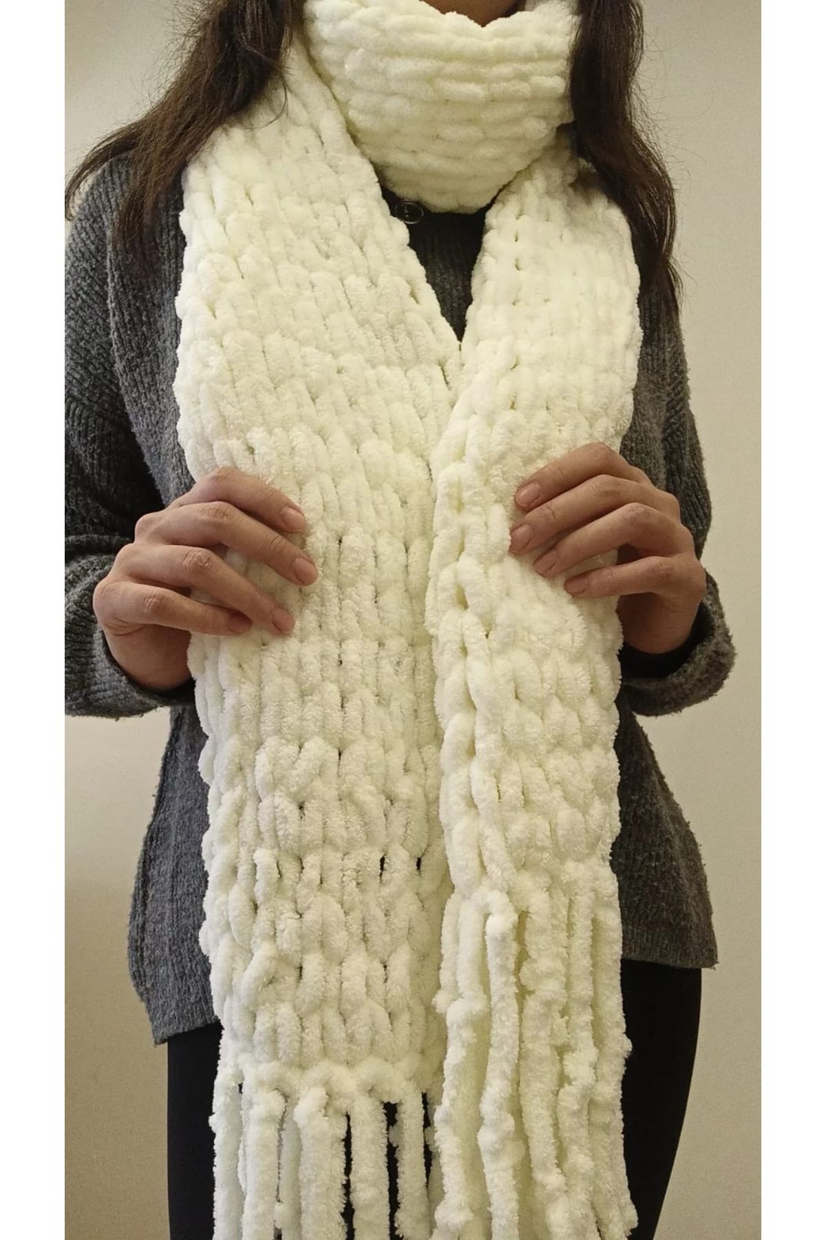 Hobihanem Tuhafiye Fluffy Atkı, El Örgüsü Puffy Yumuşacık Atkı görsel 3