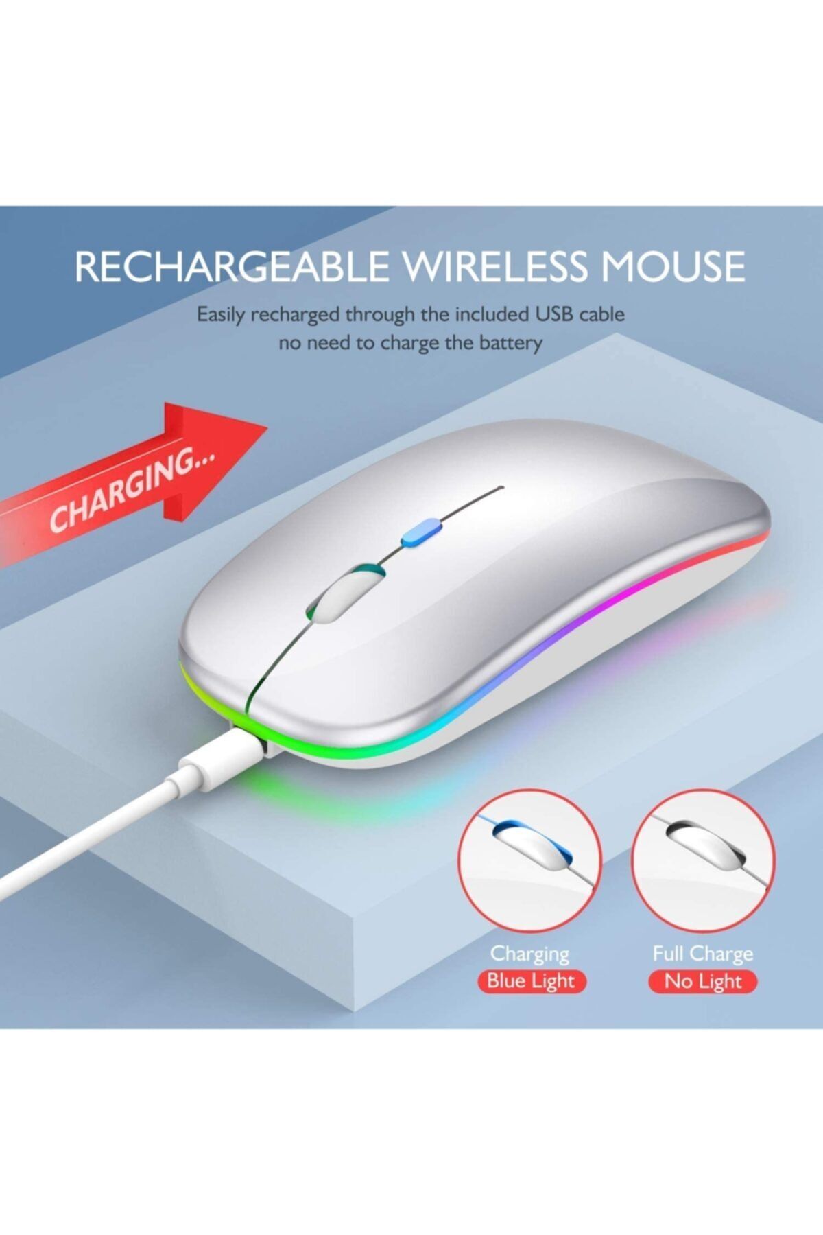 Smw-306r Gümüş 800/1200/1600dpi Şarjlı Mouse Kablosuz Mouse Rgb Süper Sessiz Mouse 6