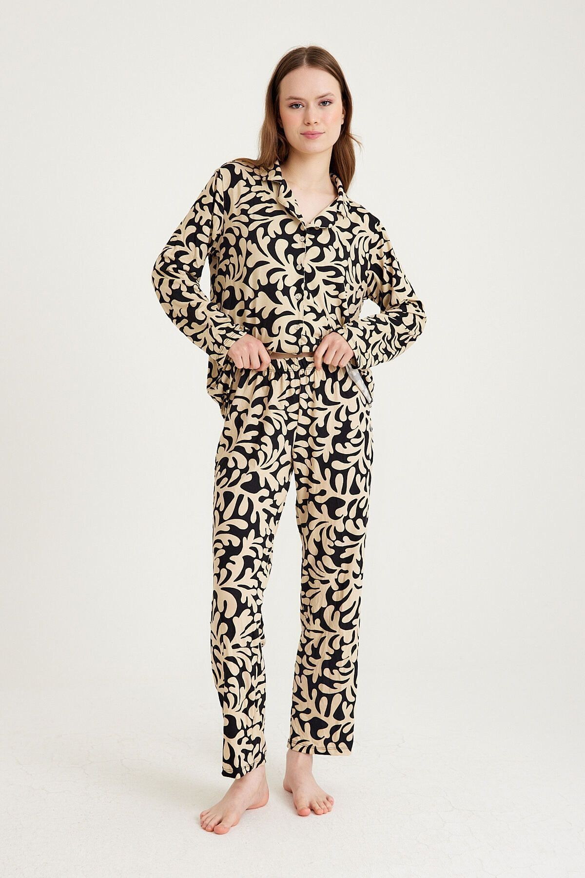 Dennis Denise-Patterned Soft Long Sleeve Pajama Set - Buttoned Masculine 3