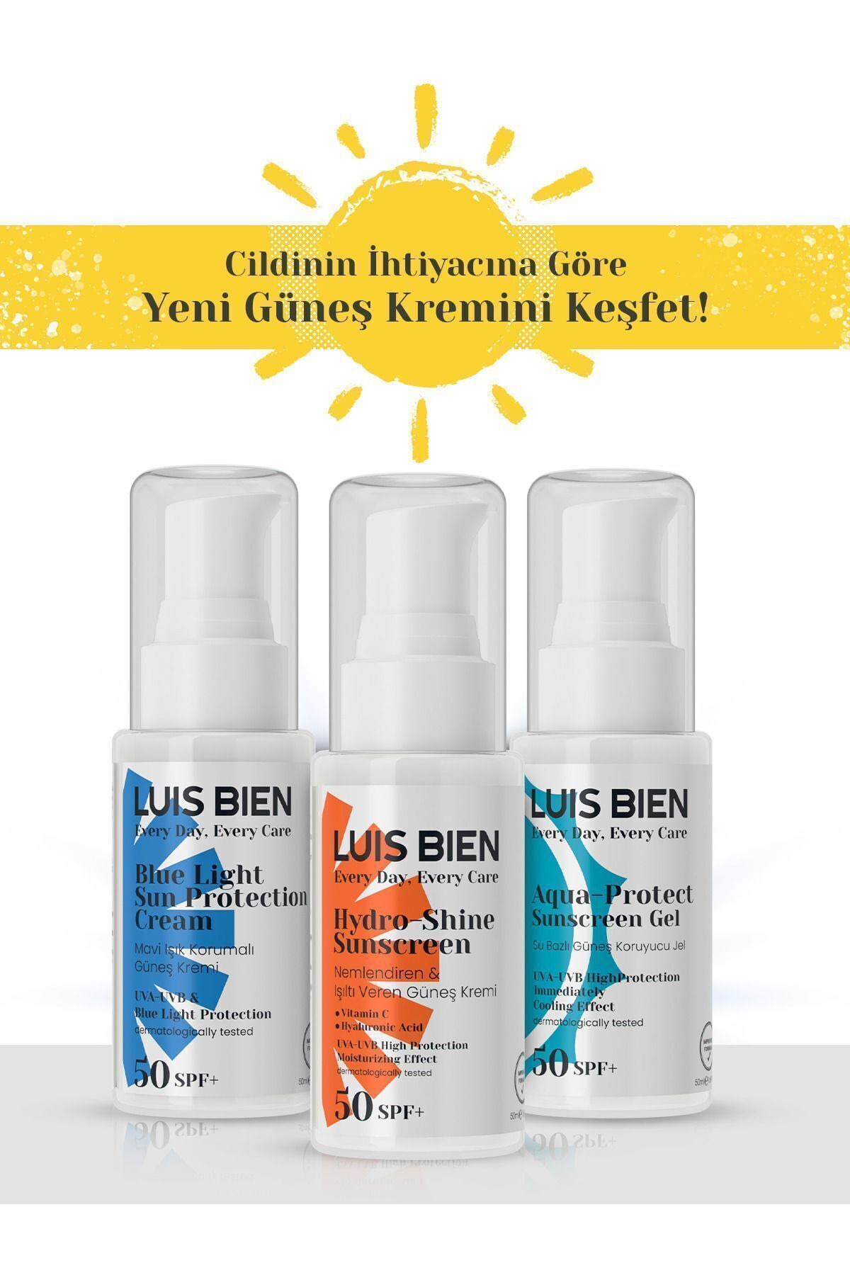 کرم ضد آفتاب صورت خورشید SPF 50 | مرطوب کننده و درخشان محافظت بالا پوست روشن Luis Bien