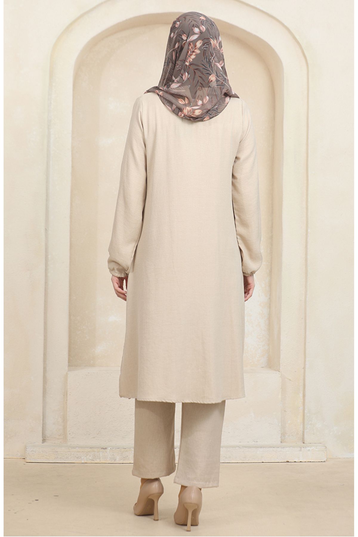 sefamerve-Mink Sleeve Elastic Tunic and Trousers Double Set - 1005-02 7