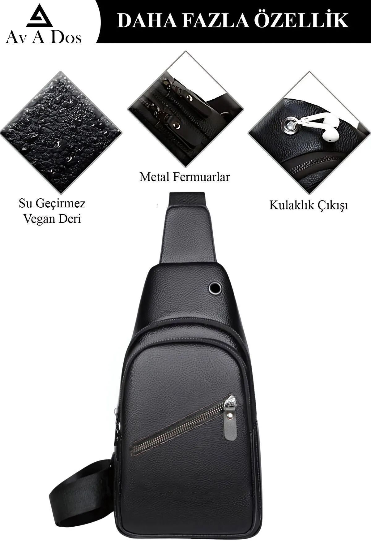 Unisex Deri Çapraz Askılı Çanta Göğüs Çantası Tek Kol Omuz Çanta Kulaklık Çıkışlı Bodybag Günlük