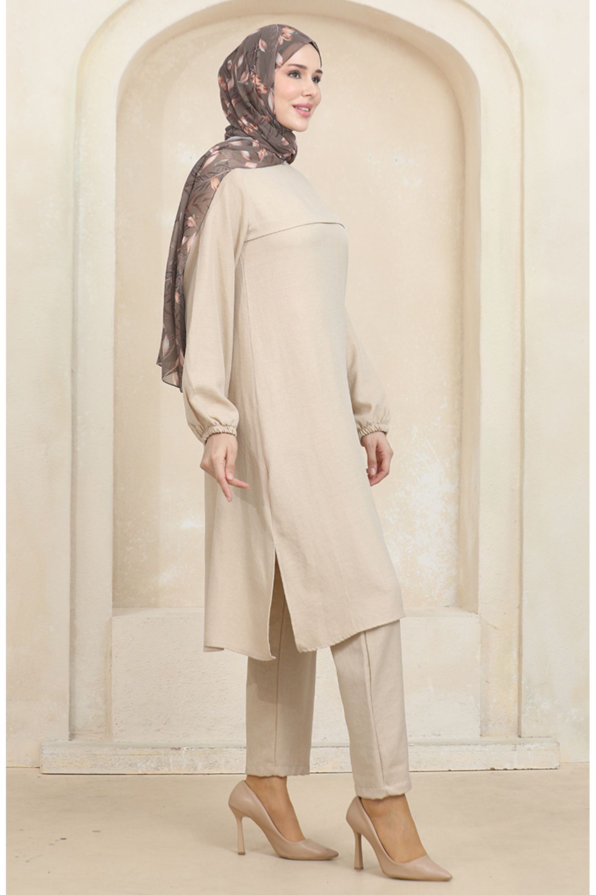sefamerve-Mink Sleeve Elastic Tunic and Trousers Double Set - 1005-02 4