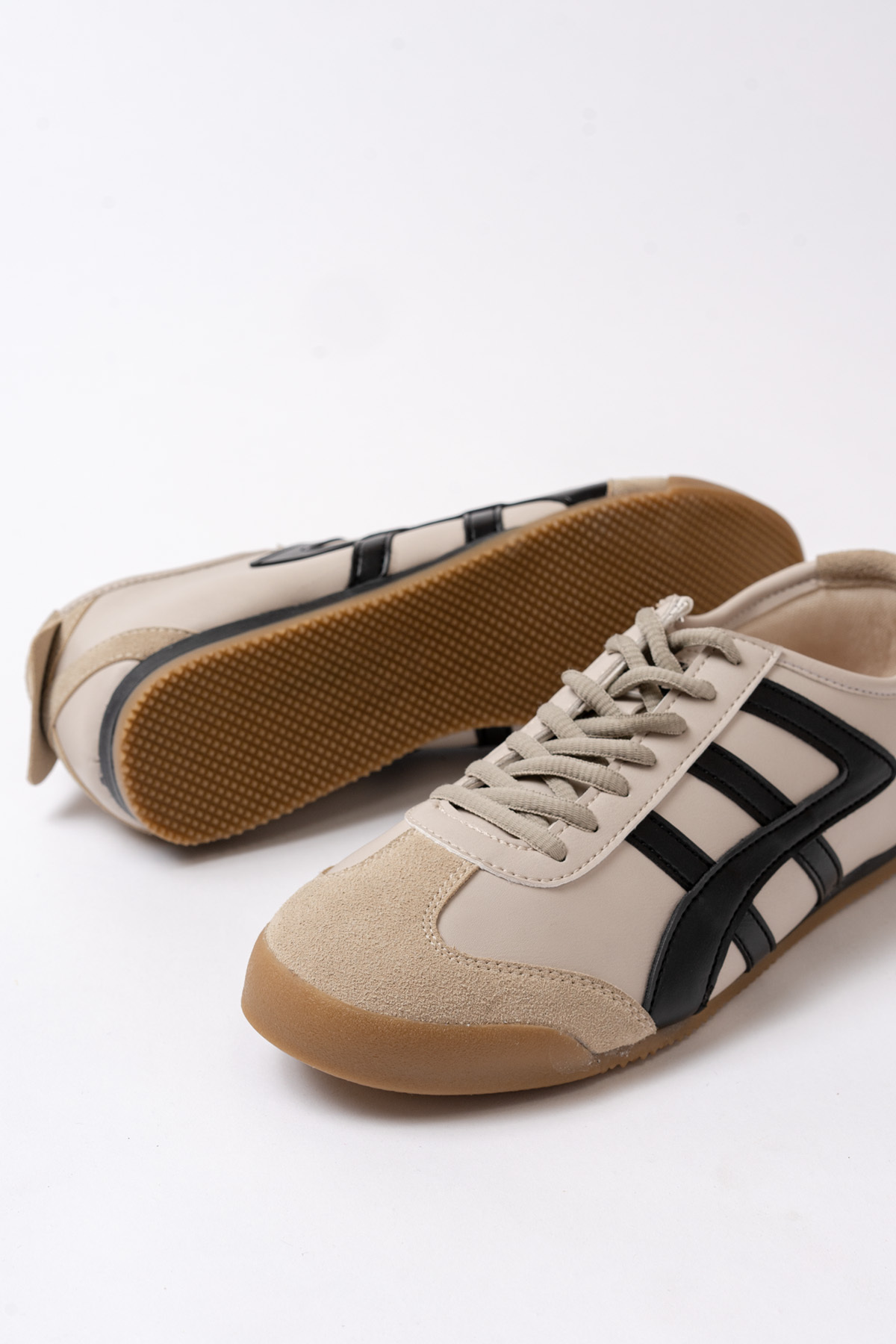Uniseks Sneaker Spor Ayakkabı 614 Bej Siyah 4