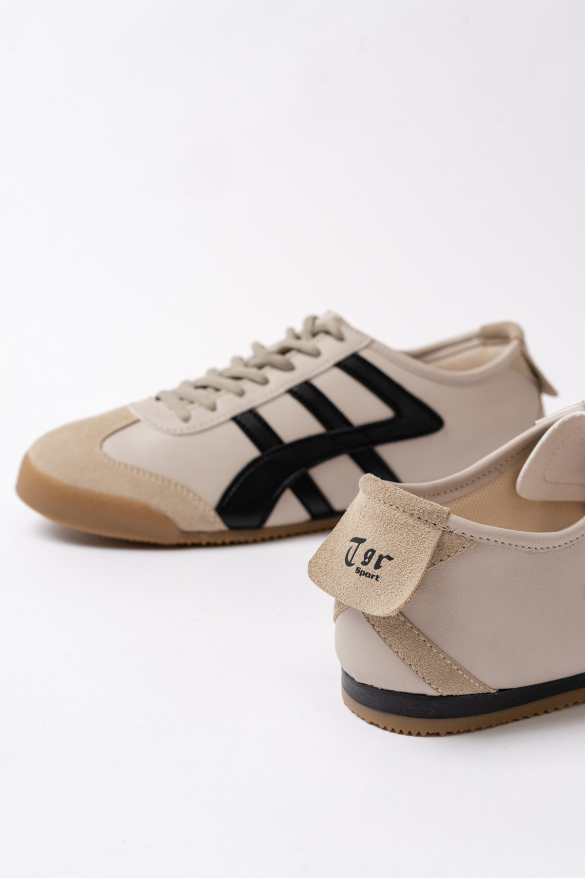 Uniseks Sneaker Spor Ayakkabı 614 Bej Siyah 3