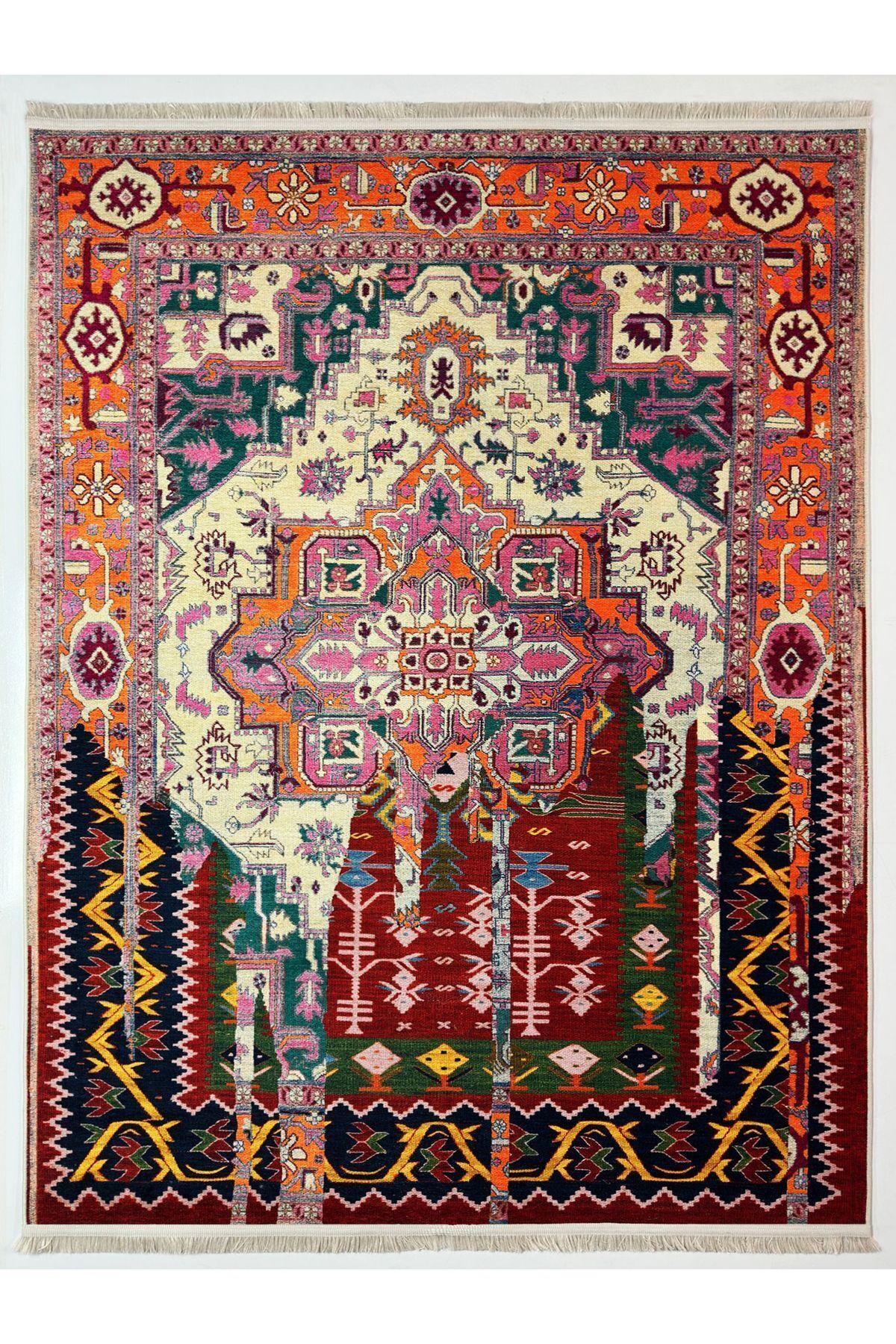 Mars 15 Sanatsal Artwork Stil Çok Renkli Vintage Dokuma Taban Halı