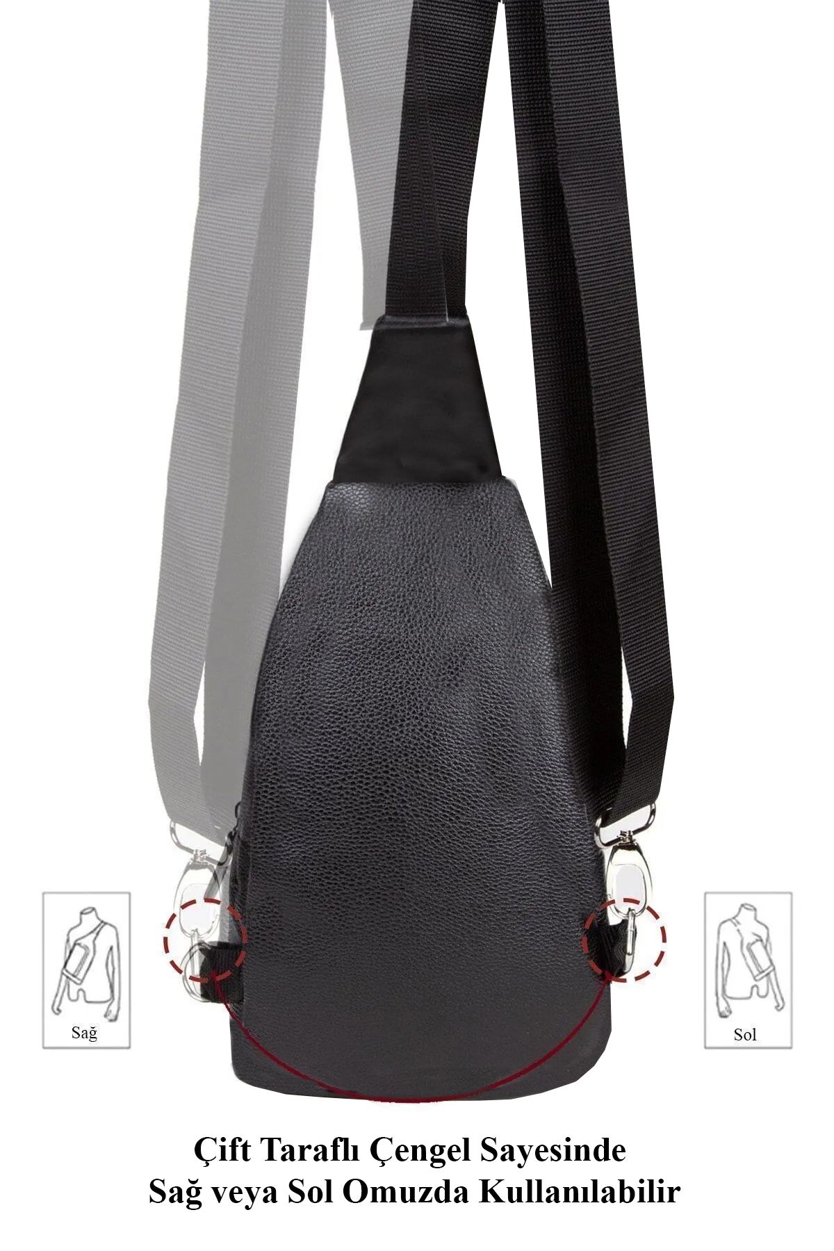 Deri Unisex Çapraz Askılı Bel Çanta Göğüs Çanta Kulaklık Çıkışlı Omuz Çanta Tek Kol Bodybag