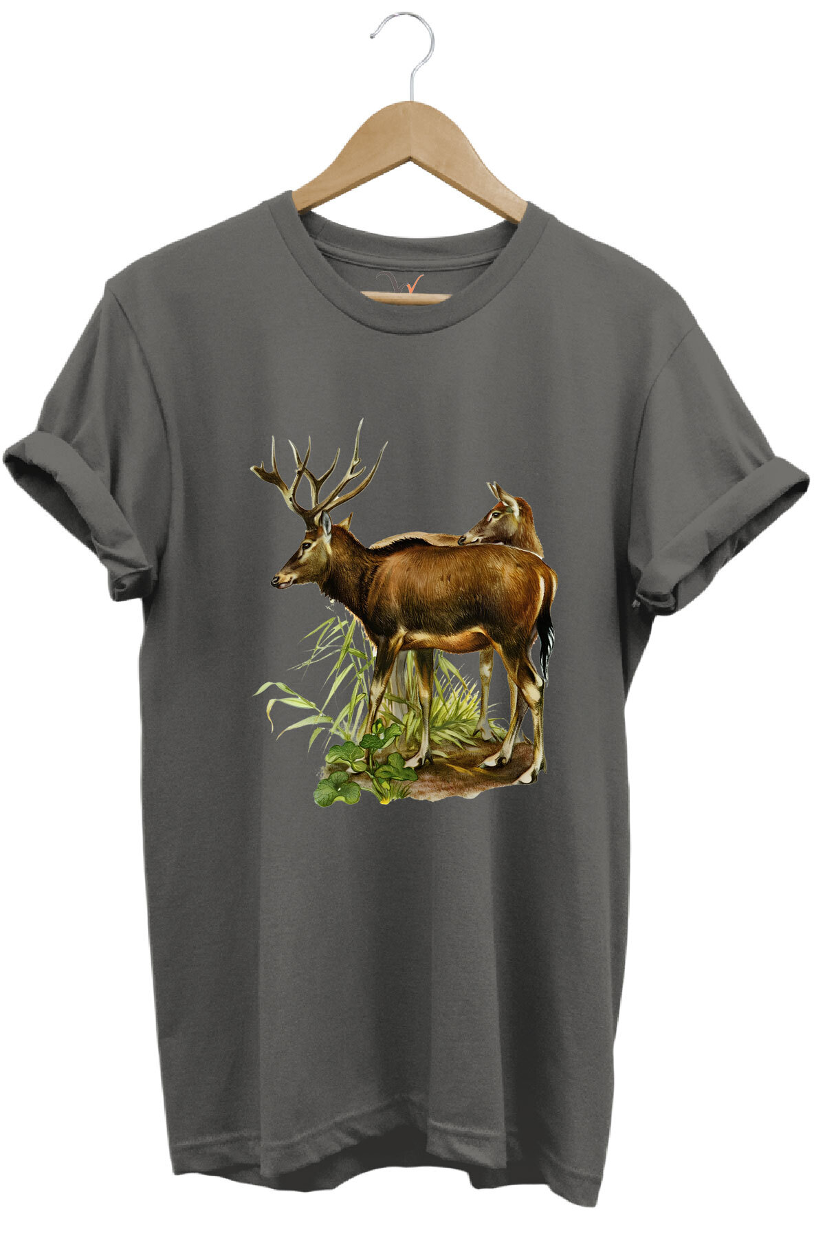 Hunting Deer Hunting And Nature Printed Forest Themed 100% Cotton Regular Fit Grey T-shirt