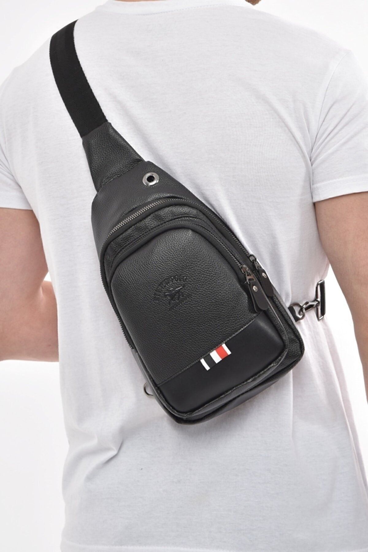 Deri Unisex Çapraz Askılı Bel Çanta Göğüs Çanta Kulaklık Çıkışlı Omuz Çanta Tek Kol Bodybag