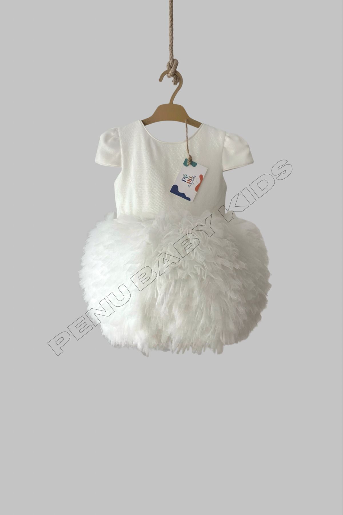 penu baby kids Beyaz Tütülü Kısa Kol Kız Bebek Elbise - Princess fotoğrafı 6 (önizleme)