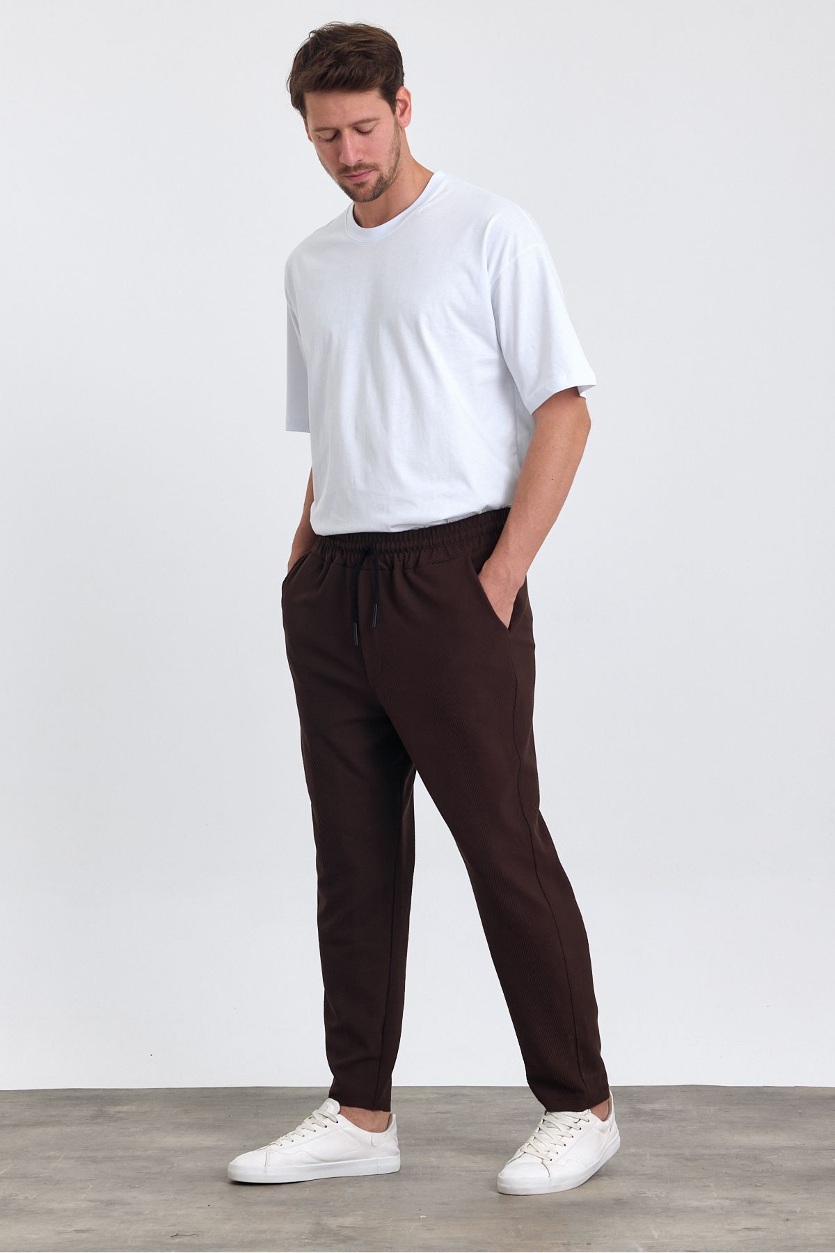 COMBİNE MİCHAİL-Men's Jogger Pants - Patterned, Cotton, Back Pocket, Elastic Waist and Drawstring, BROWN 6