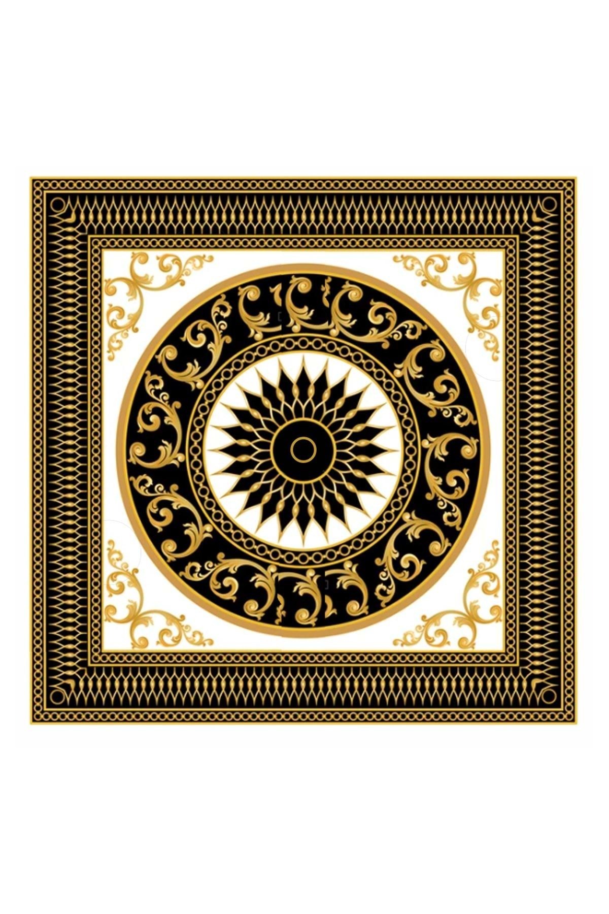 Exve Exclusive-Gold Black Geometric Motif Printed Special Cut Pocket Collar Handkerchief on White 1