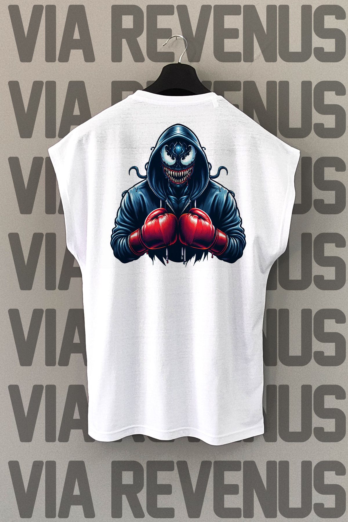Vordevia Tricou Sport Alb Cu Mânecă Zero Cu Imprimeu Pe Spate De Box Unisex - L