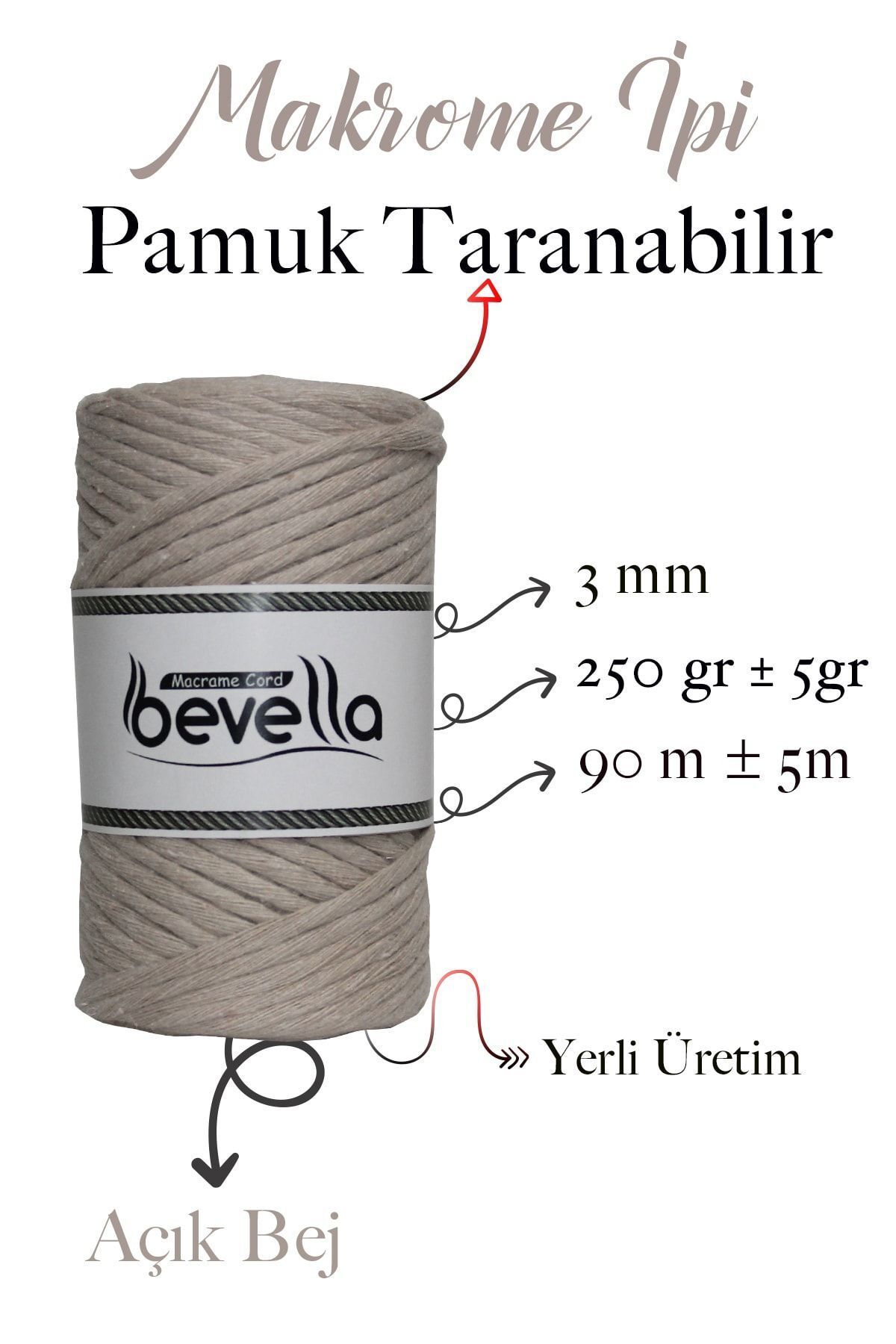 Bevella Macrame Cord-Taranan Macrame Thread 3mm Single Twist Scannable Cotton Macrame Thread Light Beige 2