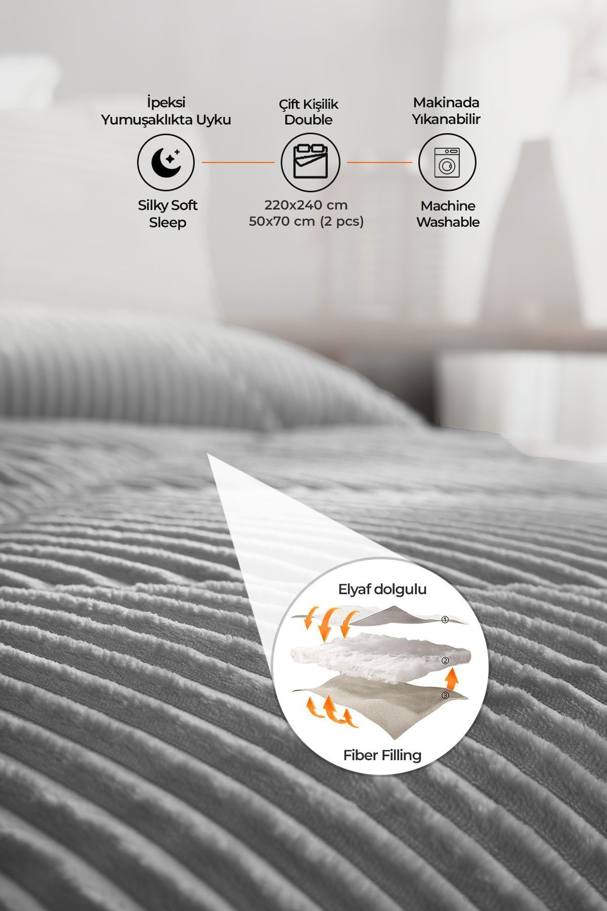 Patterson-Sherpa Double Sided Quilt Set - Soft Wellsoft, 3 Piece Gray Sleeping Set 2