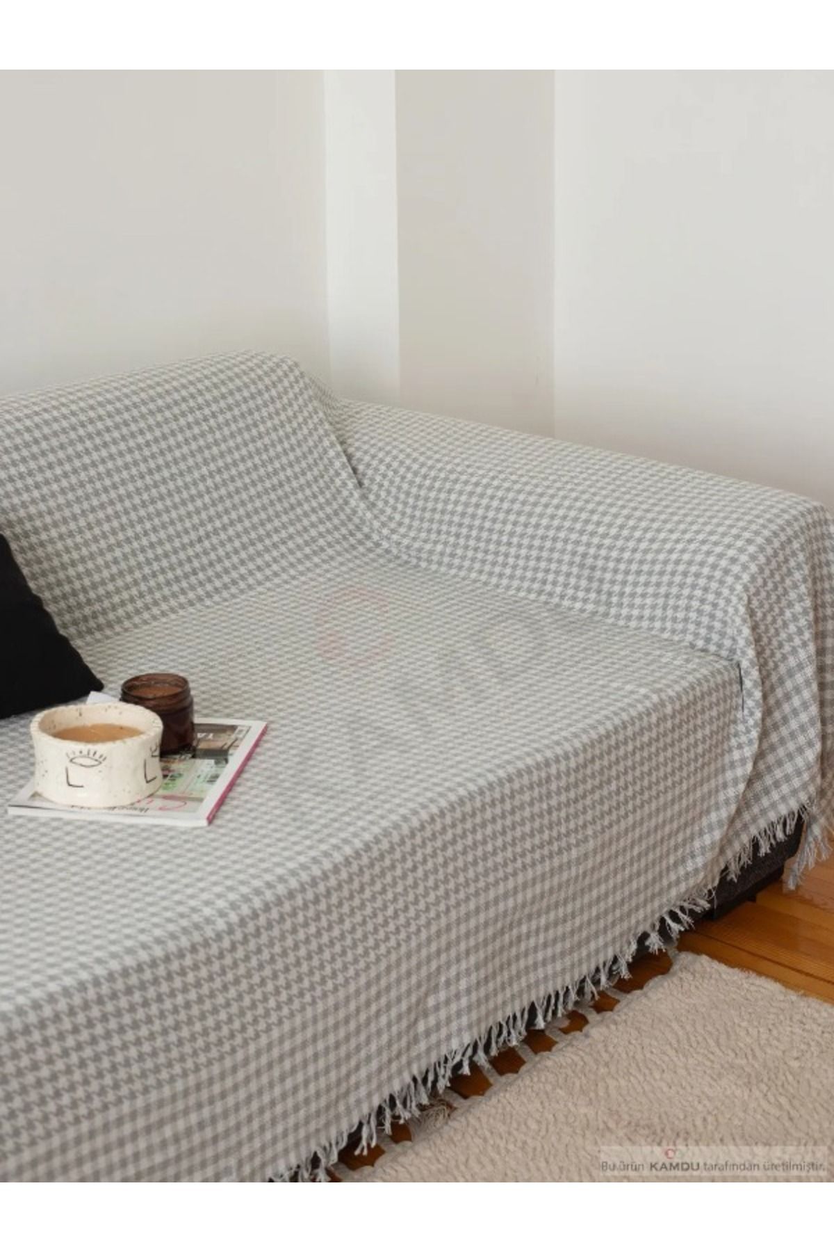 XAMANTHA-170 x 300 CM Sofa Cover - Crow's Feet Patterned, Covered Arms and Pique 2