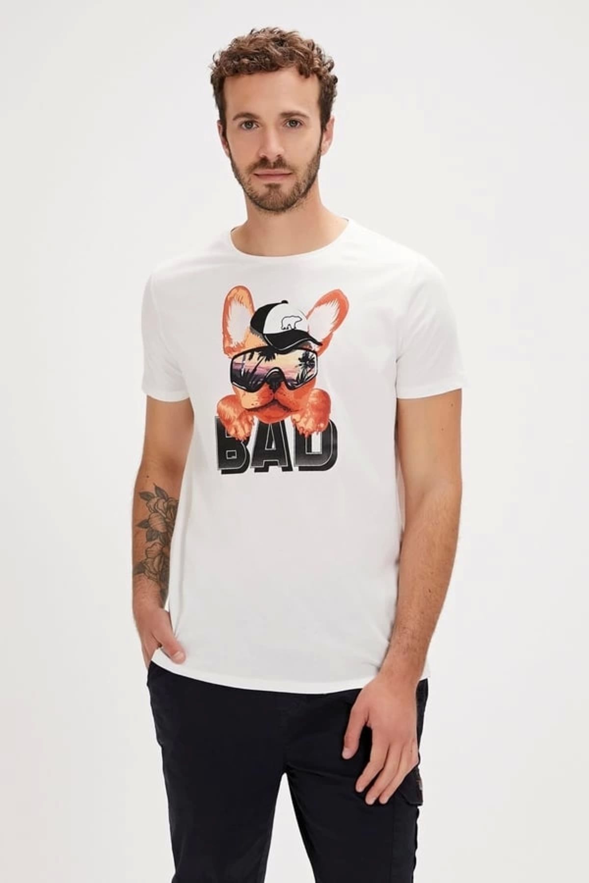تی شرت مردانه سفید اسپارک Bad Bear